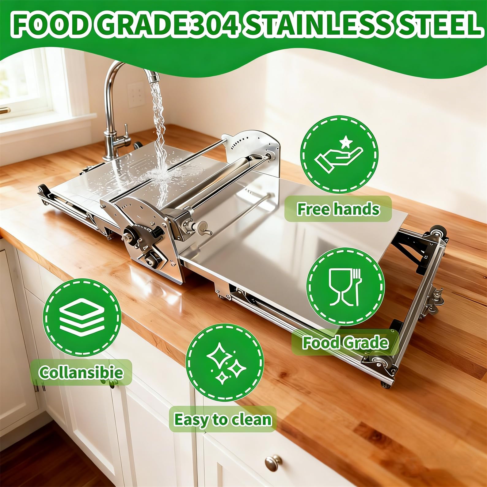 Macchina per La Pasta Elettrica, Sfogliatrice Automatica per Pasta Sfoglia, Struttura in Acciaio Inox, Spessore Da 2 a 30 Mm Controllo, Con Tagliere Da 40×17,7 Pollici per Croissant, Pasta Fresca