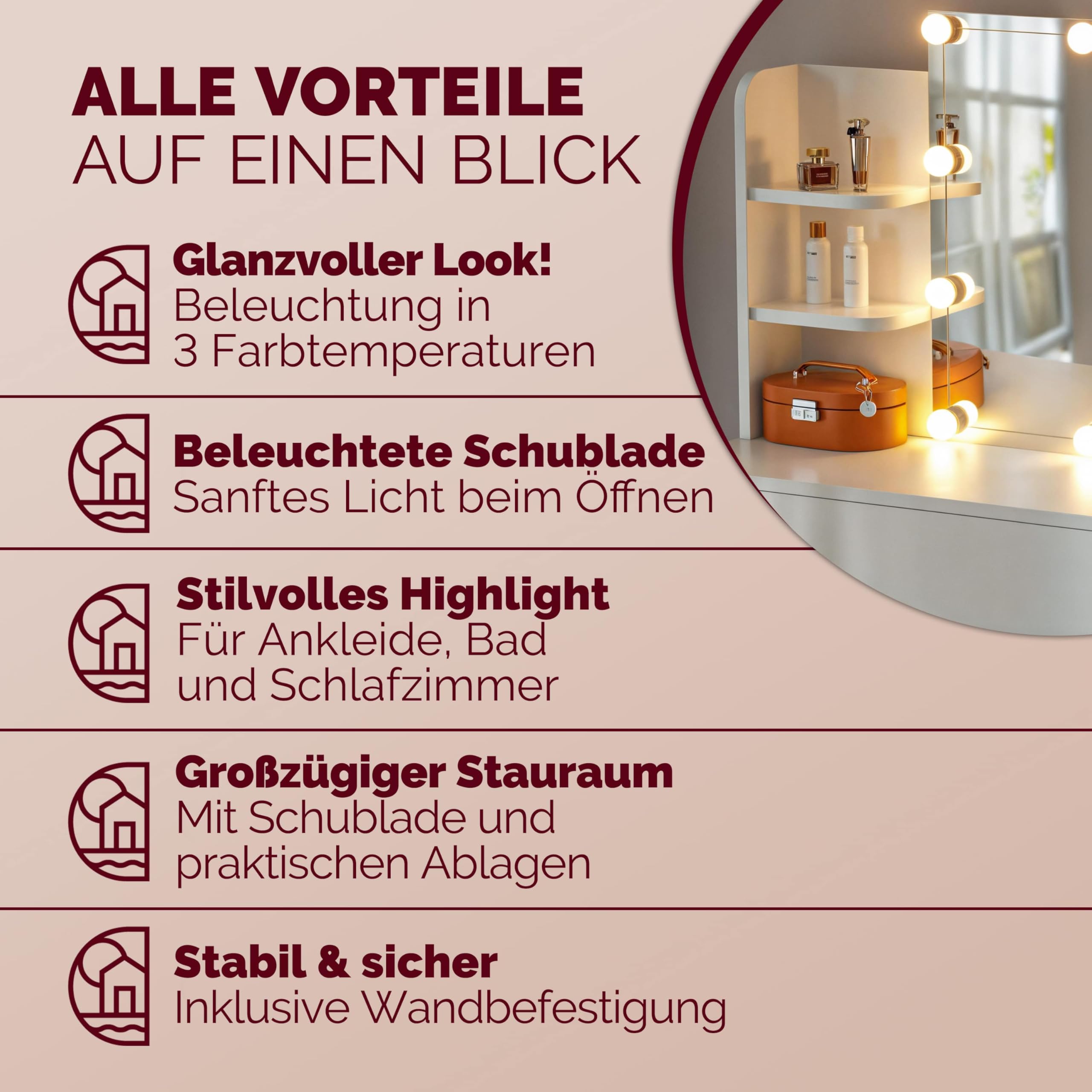Casaria® Schminktisch mit LED Beleuchtung und Spiegel | 110x40cm, Holz, Frisiertisch, Kosmetiktisch, 10 Glühbirnen, Fernbedienung, Schublade, Organizer, 4 Ablagen, Vanity Desk