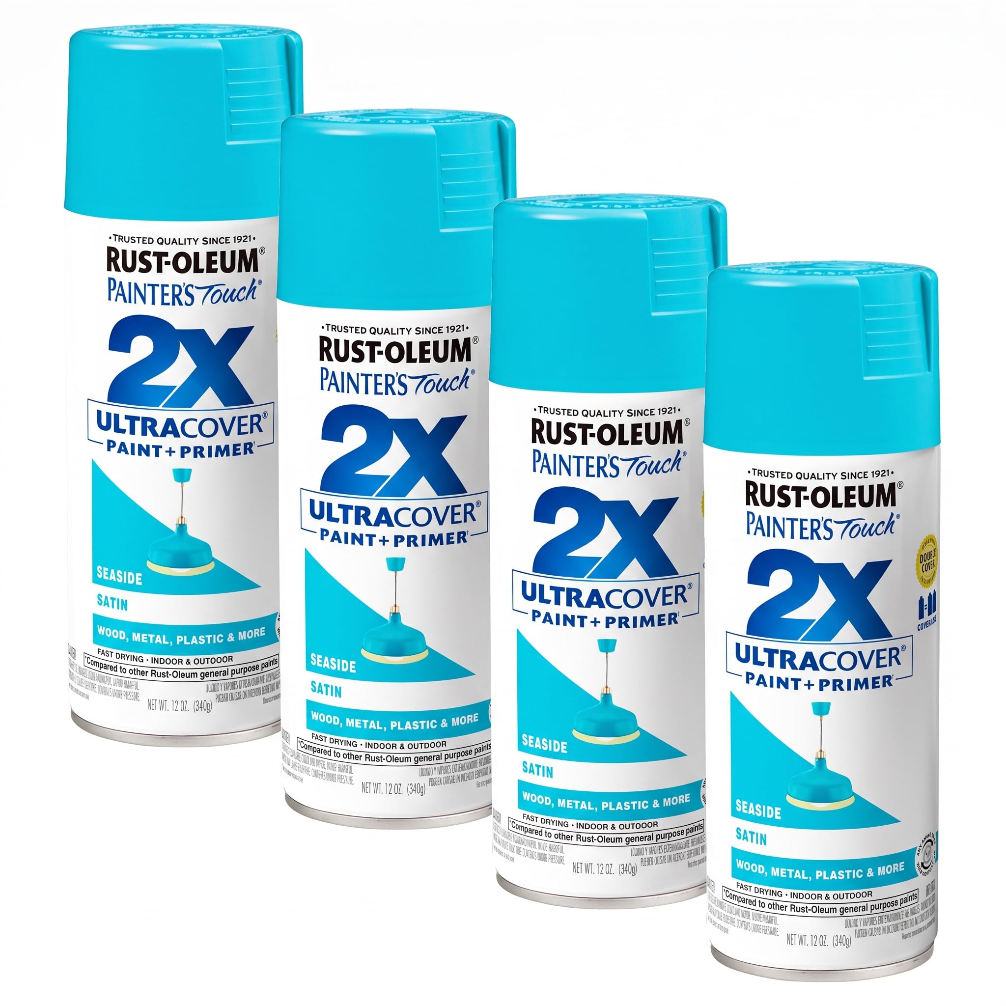 Rust-Oleum 334095 Painter's Touch 2X Ultra Cover Spray Paint, 12 oz, Satin Seaside (Pack of 4)