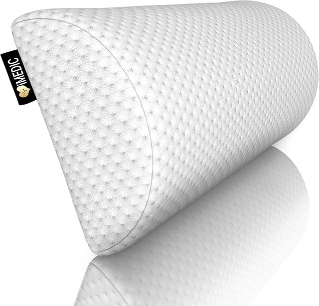 Medipaq - Half Moon Memory Foam Cushion Pillow - Bolster Pillow Cushion - Lumbar Support Cushion Use For Neck, Lower Back, Knees, Legs, Feet Virtually Any Position - (White)