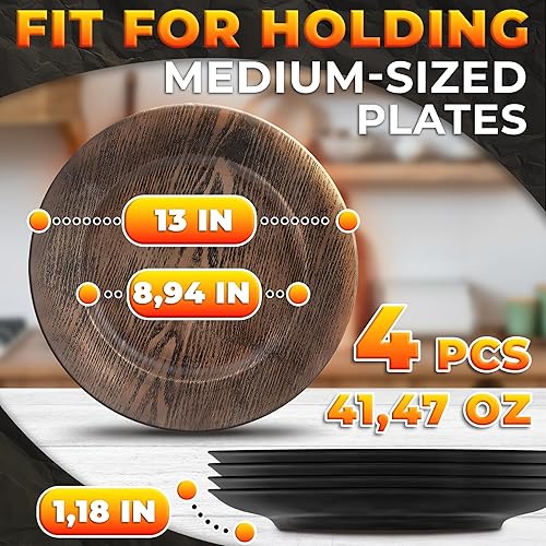 Miniatura 2 de Juego de 4 cargadores de plástico de Acción de Gracias para platos llanos, diseño redondo grande de 13 pulgadas, no destiñe y elegante, adecuado