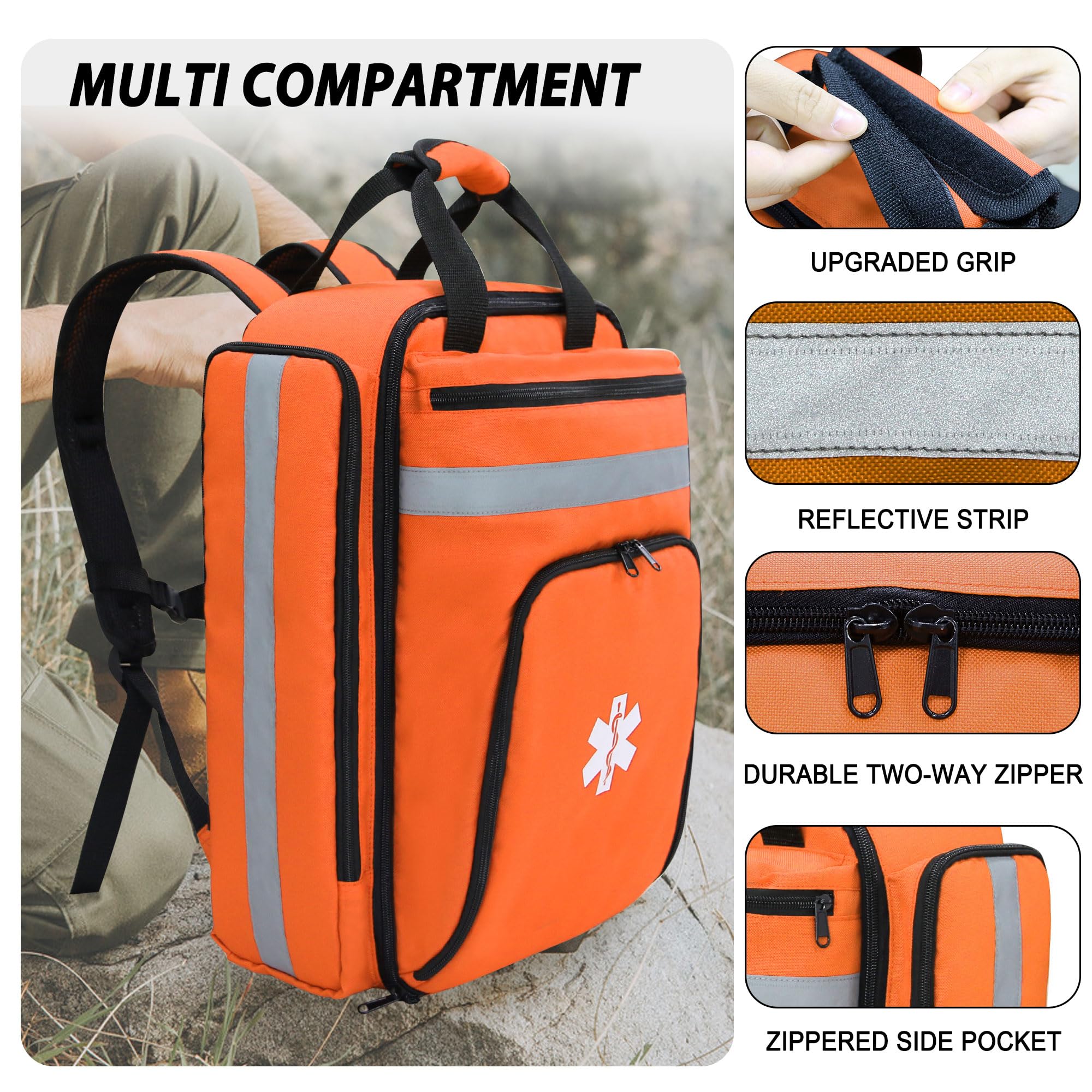 Erste-Hilfe-Rucksack,Notfall-medizinischer Rucksack leer, Orange/Abendrot im Zickzackmuster (Sunset Chevron), 15.4*10.2*4.3IN, Orange