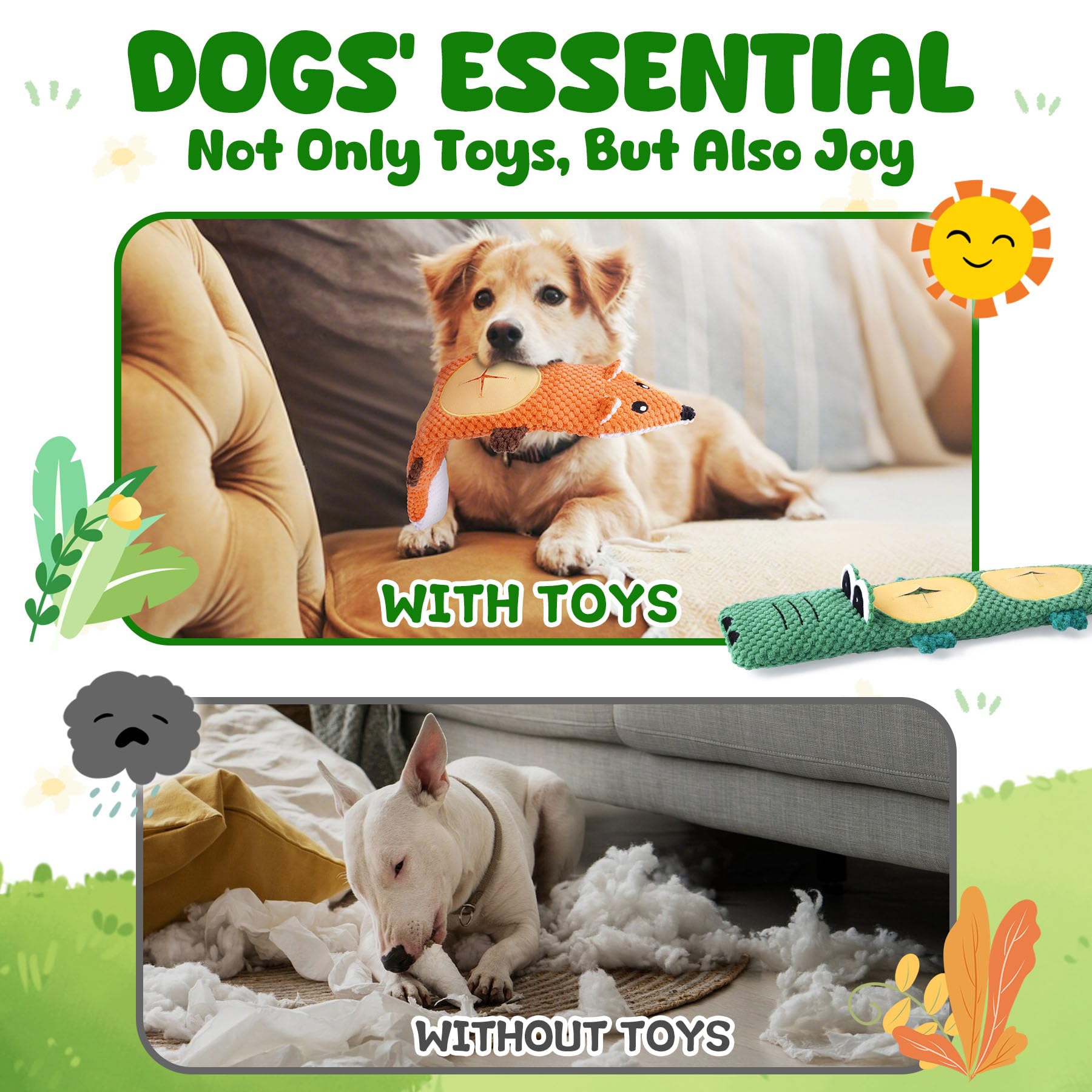 XIUGOAL Dog Toys for Aggressive Chewers, 2 Pack No Stuffing Interactive Dog Toys for Boredom and Teething, Squeaky Chew Toy for Small, Medium Breed to Keep Them Busy - image 7