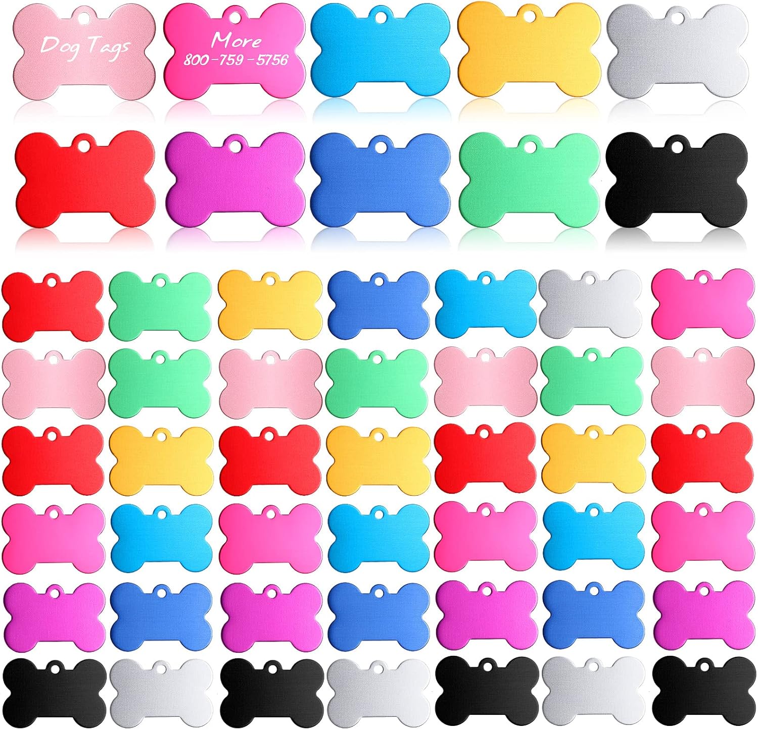 Roowest 100 Pack Blank Aluminum Bone Dog Tags - Colorful Double-Sided Pet ID Tags for Engraving Names & Phone Numbers, 1.5 Inch for Dogs Cats