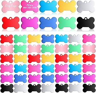 Roowest 100 Pcs Blank Dog Pet Tags for Engraving 38mm Aluminum Bone Shape Name