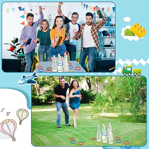 Miniatura 5 de Juego de lanzamiento de anillas, juegos de carnaval al aire libre, patio trasero, adultos, divertidos juguetes de objetivo, botellas de vidrio con