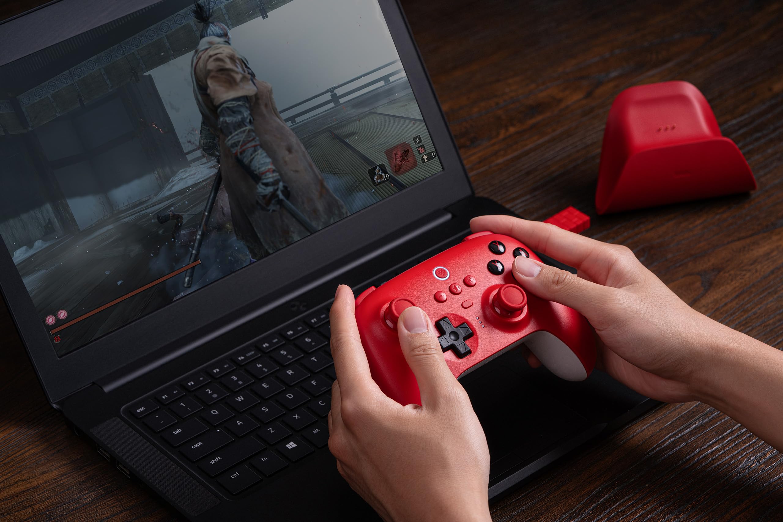 8Bitdo Ultimate Bluetooth Controller with Charging Dock, Wireless Pro Controller with Hall Effect Sensing Joystick, Compatible with Switch, Windows and Steam Deck (Red)