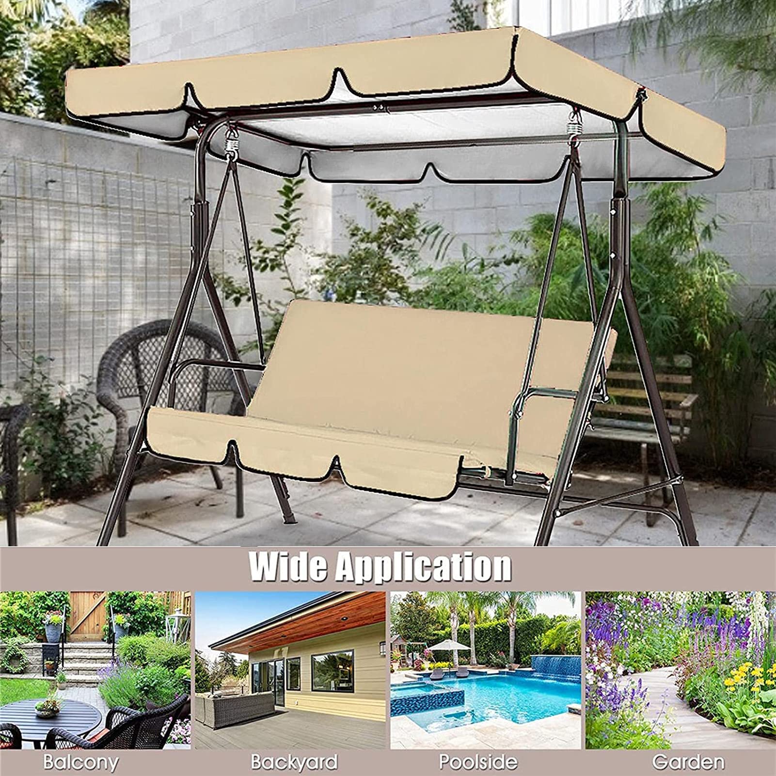 Toldo Universal De Repuesto para Columpio, Cubierta De Hamaca para Patio, Jardín, Exterior, Tamaño (XL-195 * 125 * 15cm,Beige)