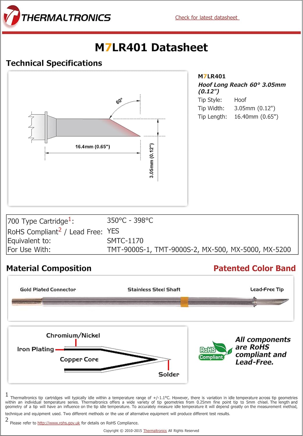 Thermaltronics M7LR401 Hoof Long Reach 60deg 3.05mm (0.12in) interchangeable for Metcal SMTC-1170