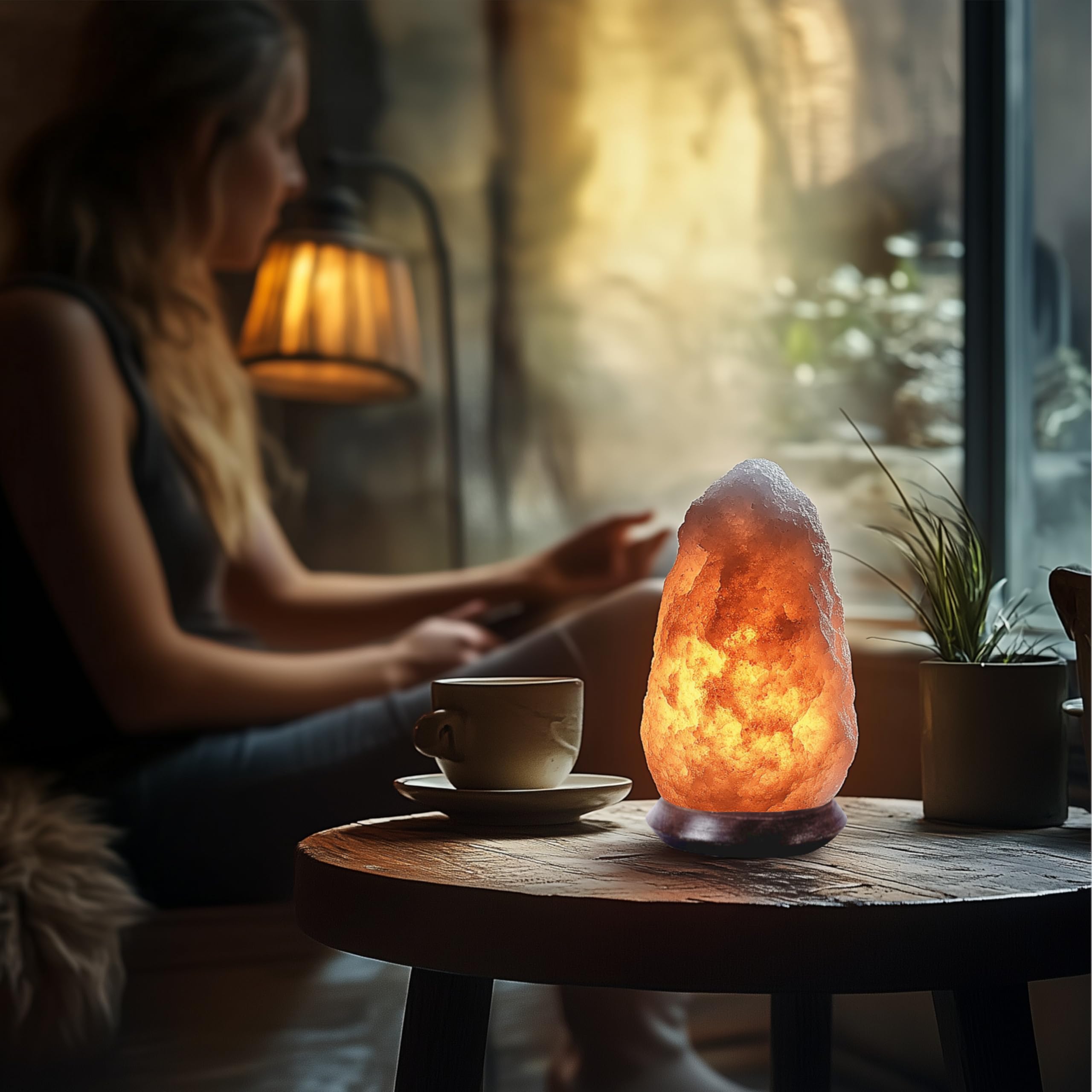 HAF Rosa Salzlampe Planet 3 kg aus echtem Kristallsalz | Salzkristalllampe in Naturform | Salzsteinlampe auf Holzsockel aus der Salt Range Punjab | Dekorative Nachttischlampe für Wellness & Meditation