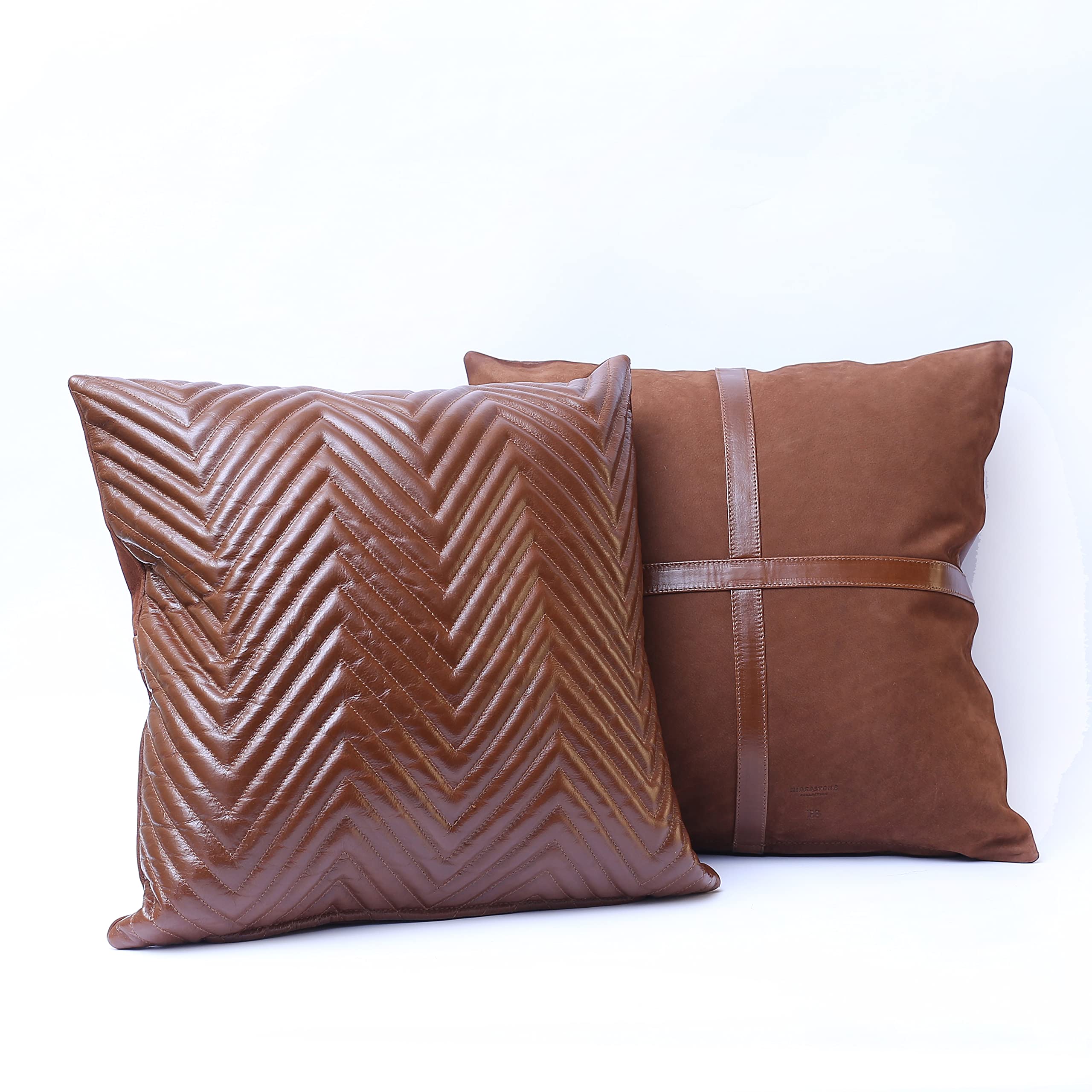 Hide&Stone™ (20" x 20") The Chocolate Nubuck Genuine Luxury Full Grain Buffalo Leather Pillow Cushion Cover A+ Grade Real Leather