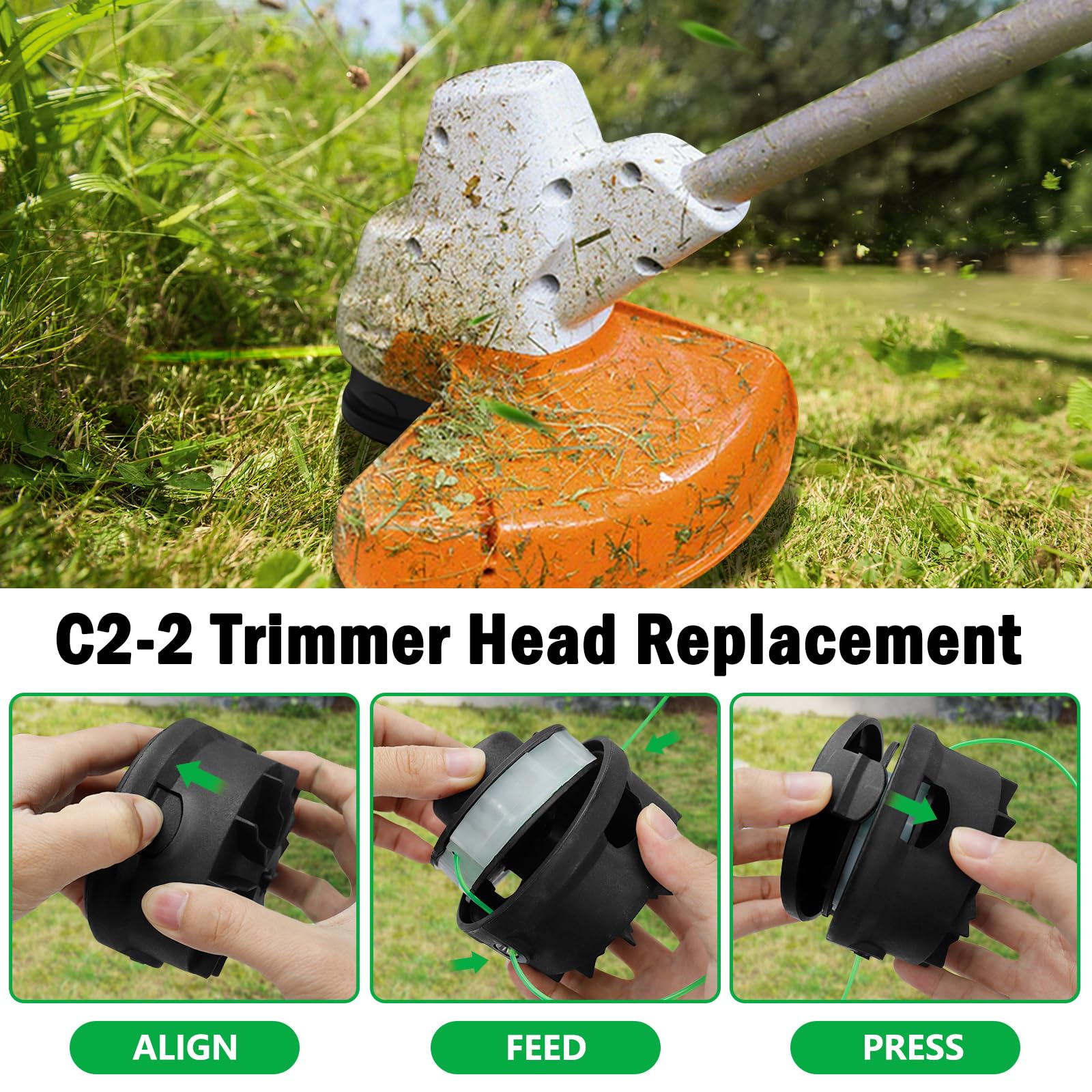 Testina di ricambio C2-2 e bobine per Stihl FSA 56 Weed Eater Head, 1 testina di ricambio per decespugliatore, 3 bobine