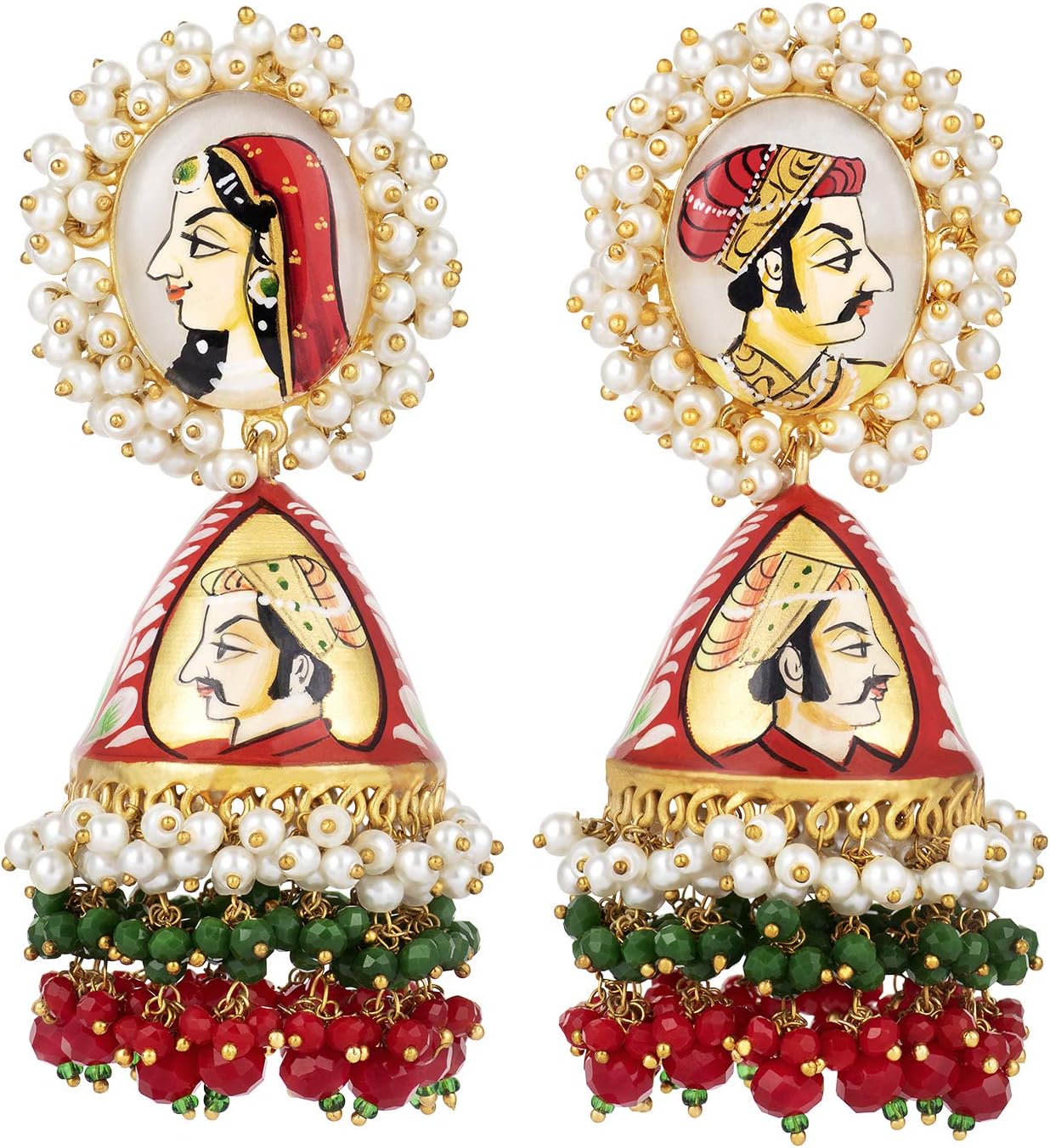 Aheli Handcrafted Enamel Meenakari Pearl Radha Krishna Jhumka Earrings Jewelry Gift for Women Blue