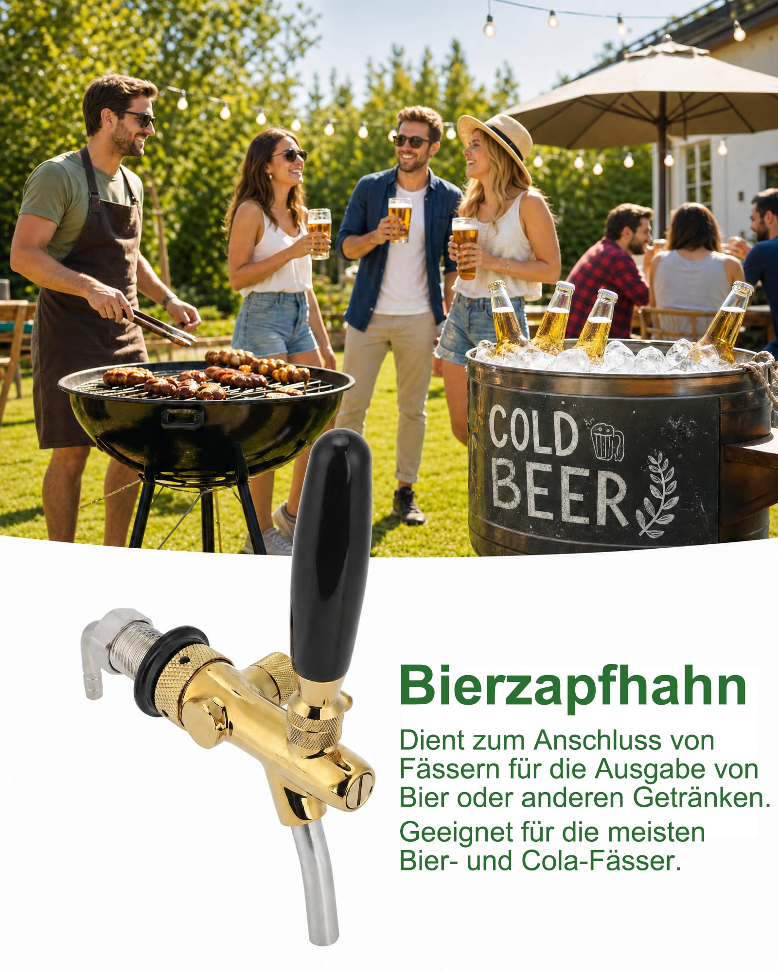 G5/8 Verstellbarer Bierhahn: Bierhahn Einstellbare Bierzapfhahn mit Durchflusskontrolle für Zapfanlage Edelstahl Messing für Bar Zuhause Restaurant (Gold)