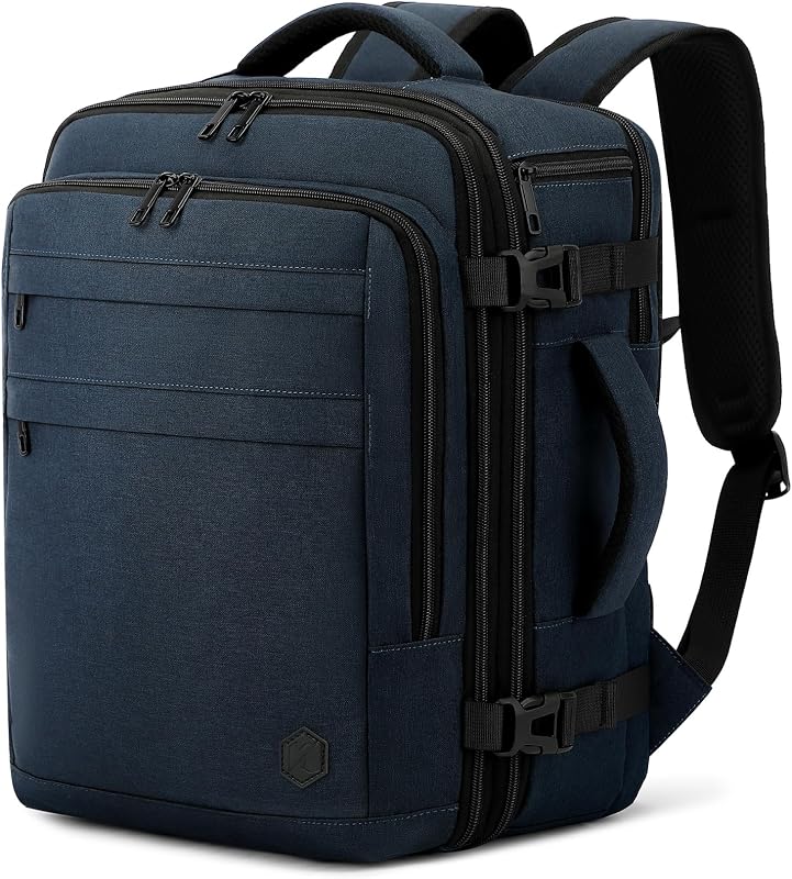 Rucsac de călătorie extensibil VANKEV pentru bagaj de mână Ryanair, EasyJet, Eurowings, Wizz Air, Albastru închis, 40x30x20-40x30x25, 24-30L, pentru laptop de 15,6"