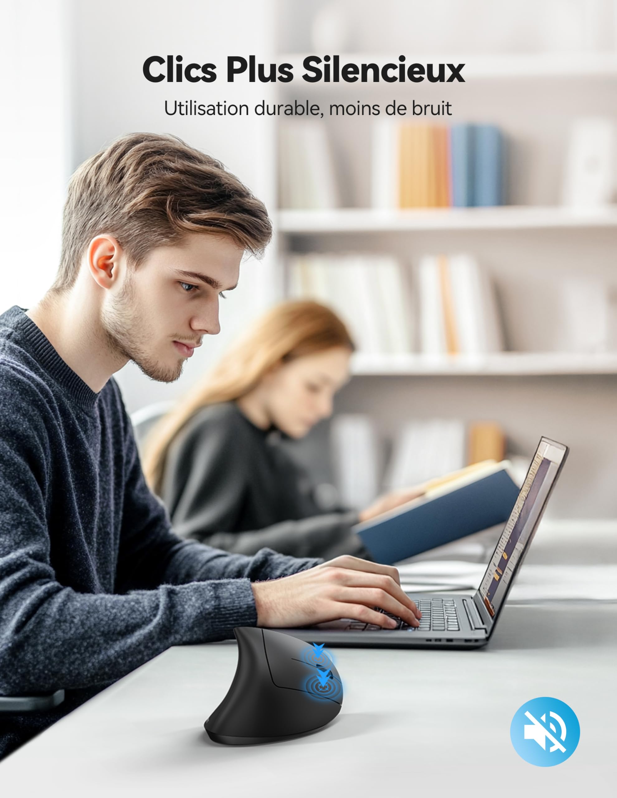 TECKNET Souris Ergonomique sans Fil Rechargeable, Souris Verticale Bluetooth 3 Modes (BT5.0/3.0+2.4G) 4800 DPI Réglable, 6 Boutons, Souris Silencieuse pour Ordinateurs, Portables, Mac, PC, Windows