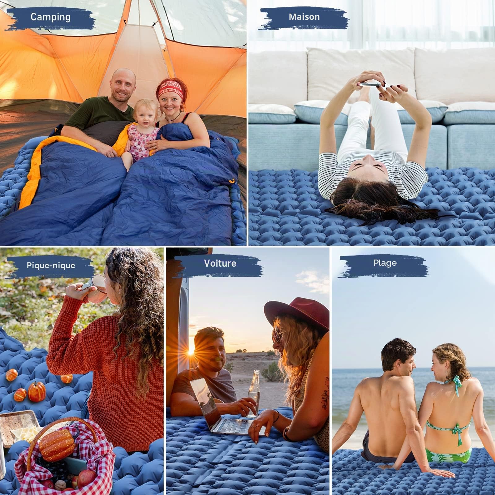 Elegear Matelas Gonflable pour 2 Personnes - Tapis de Couchage Ultra Léger Sans Pompe pour Camping, Randonnée, Voyage, Plage - Accessoires de Camping