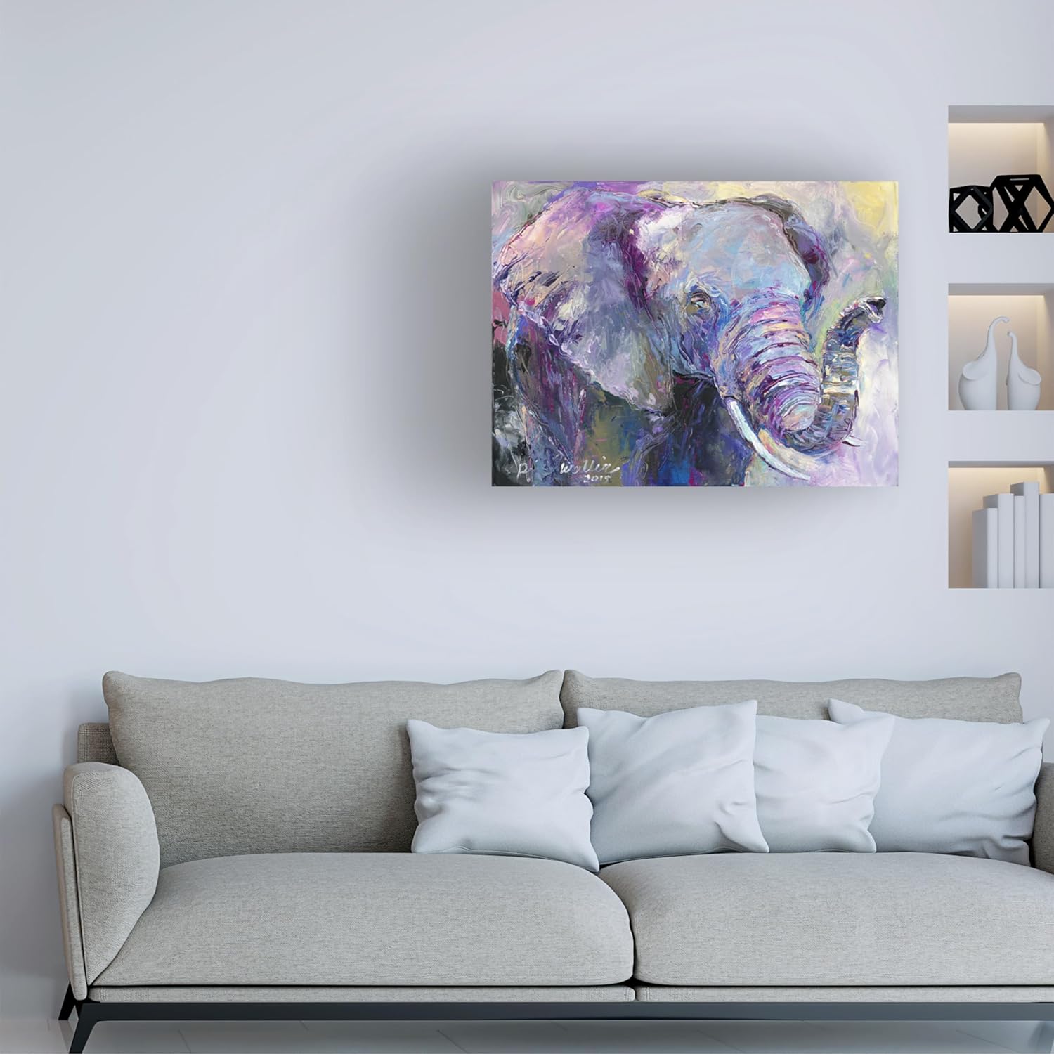 Wrapped Canvas Wall Art - Richard Wallich 'Blue Elephant' Wall Art for Living Room, Bedroom, or Office Décor - 18x24