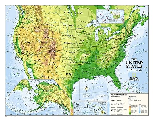 National Geographic Kids Physical USA Education: Grades 4 - 12 Wall Map - Laminated (51 x 40 in) (National Geographic Reference Map)