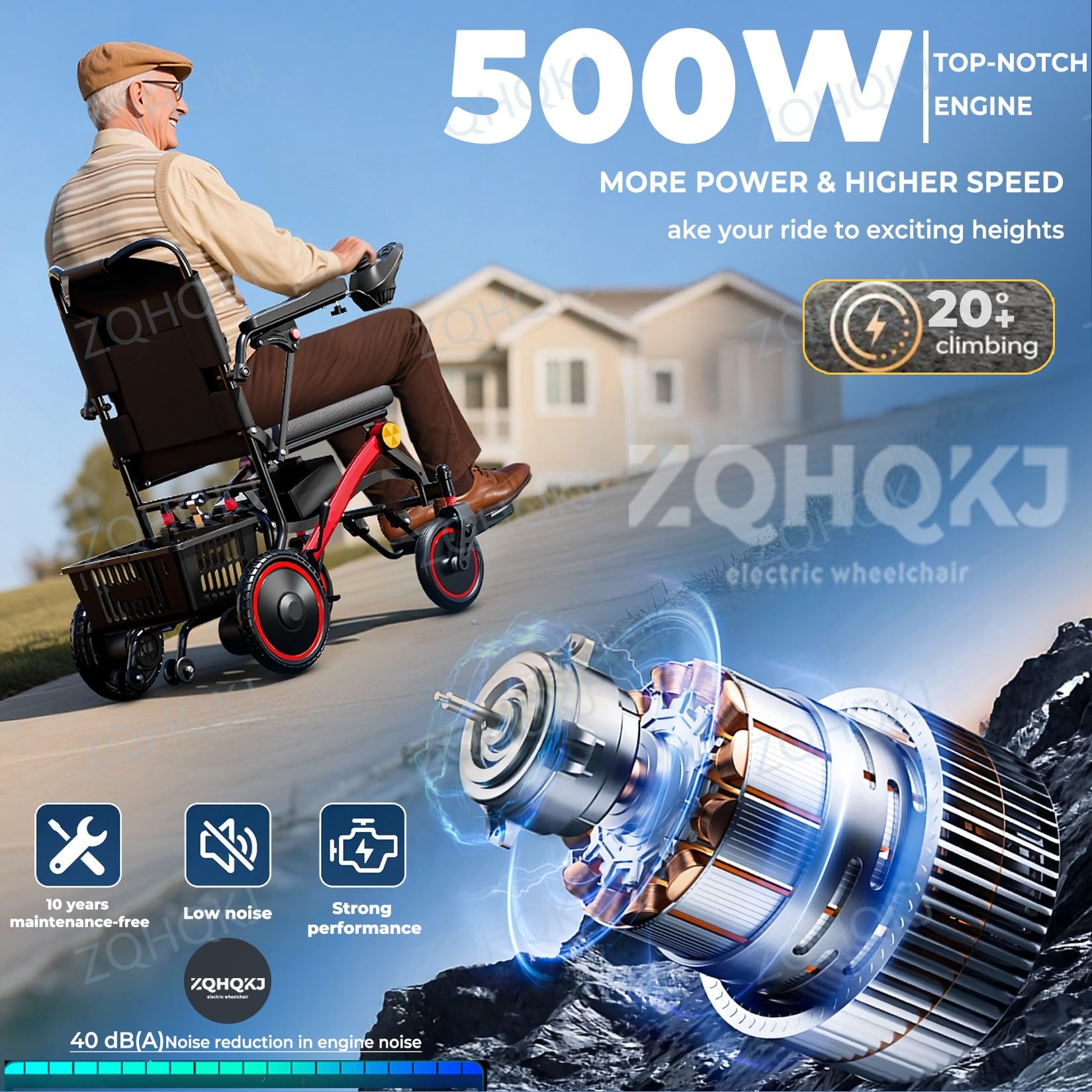 Sedia a rotelle elettrica ultraleggera pieghevole, solo 14,8 kg, doppio motore senza spazzole da 500 W, batteria al litio rimovibile da 12/20 Ah, fino a 25/35 km, adatta per viaggi e compagnie