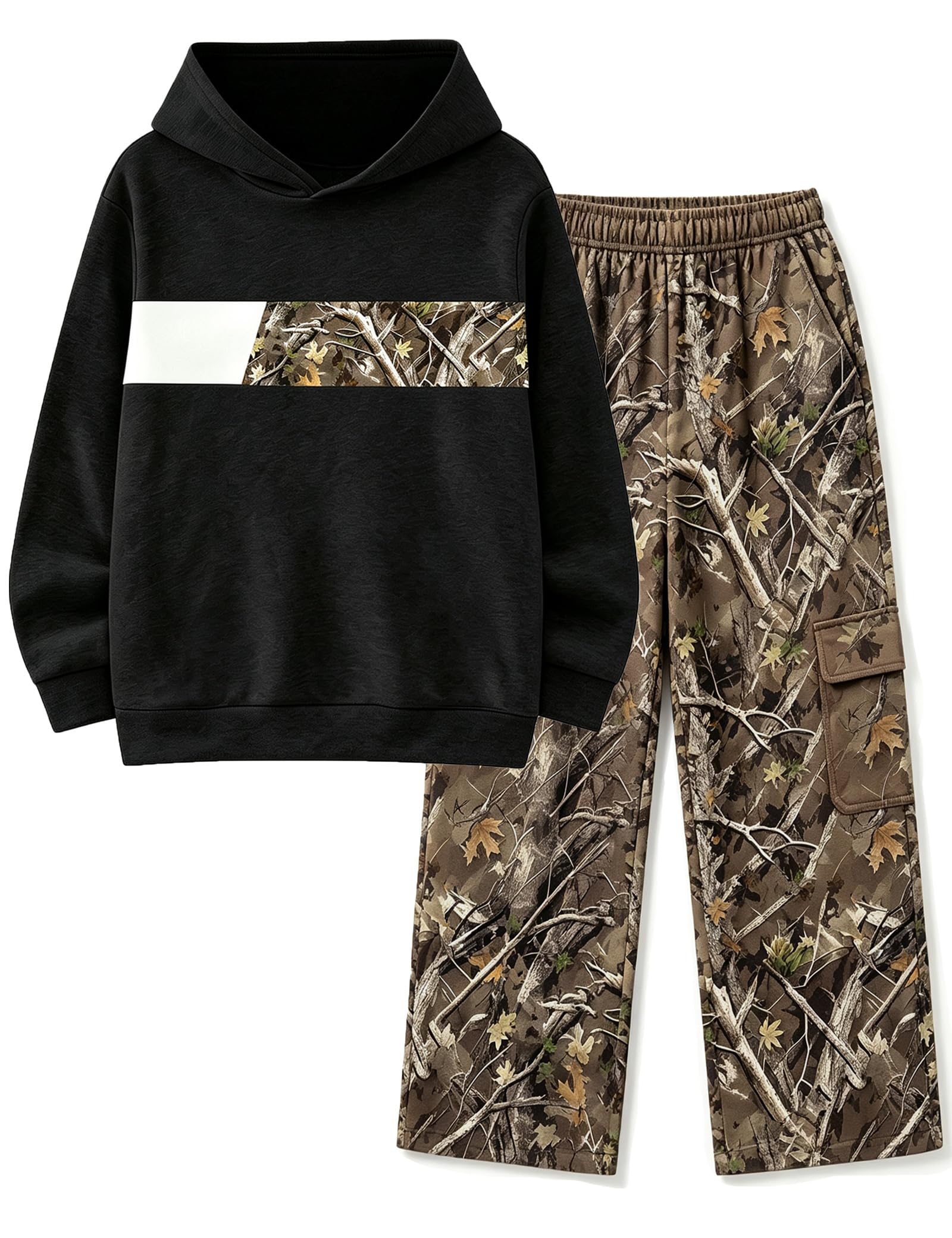 Boys Clothes Boy Outfits 2-Piece Long Sleeve Hoodie and Camouflage Pants Boys Fall Winter Clothes for 6-16 Years