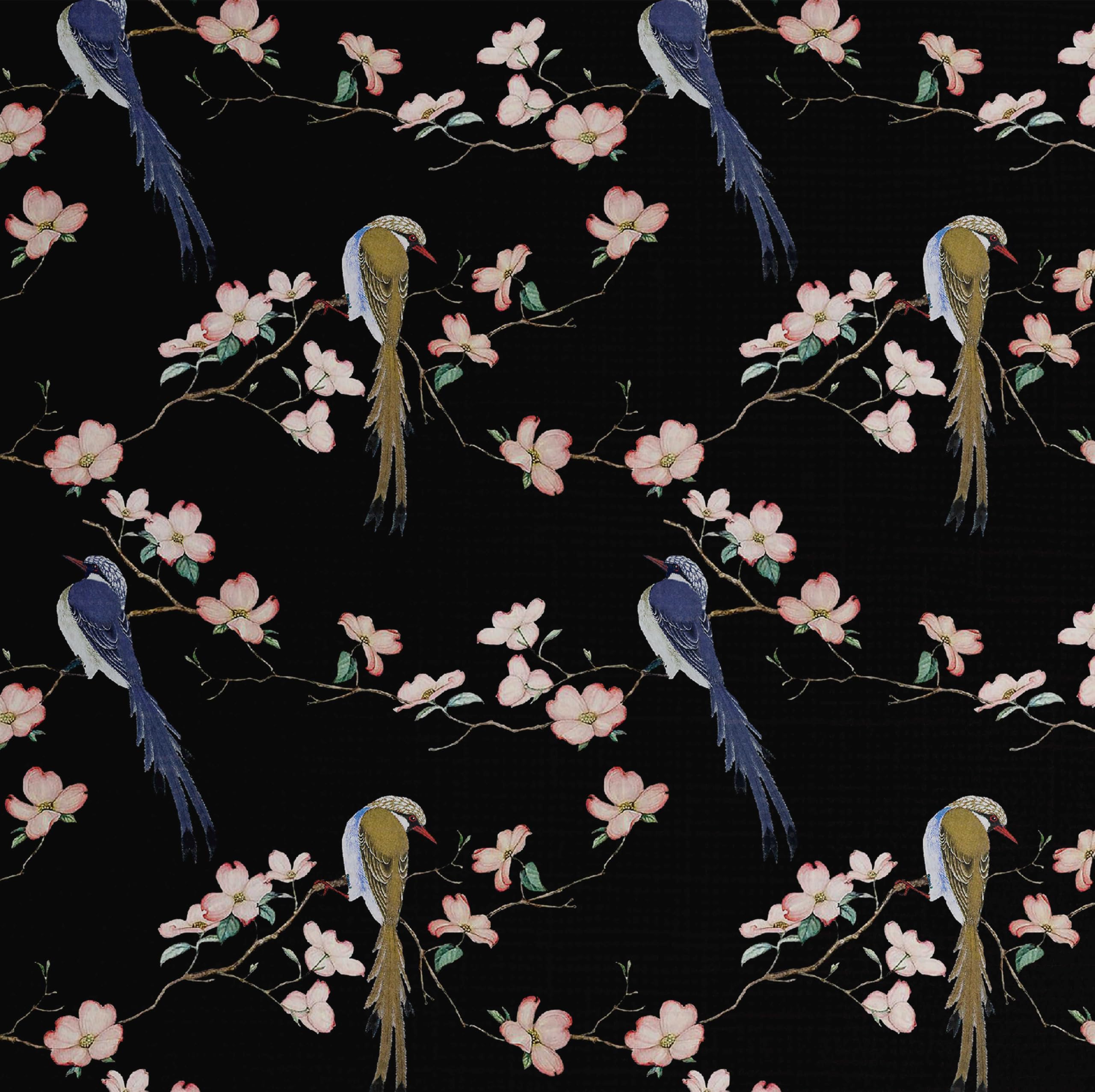 Papier peint Bird Blossom S4Sassy noir 63x305cm en vinyle autocollant