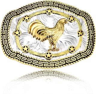 Western Belt Buckle for Men, Horse Bull Rooster Cross Cowboy Belt Buckle, Golden Large Belt Buckles Mens
