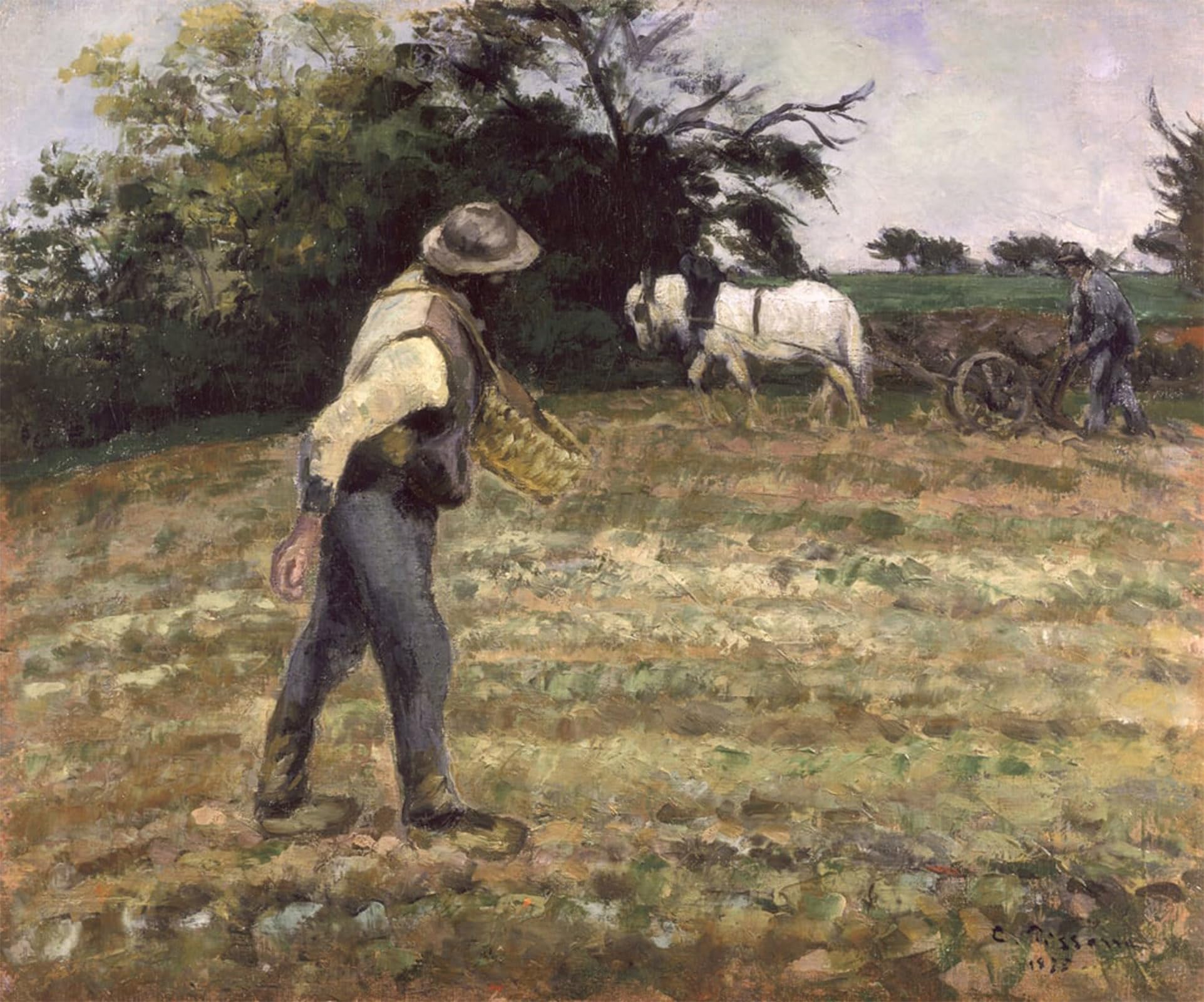 SERENDIPITP Retro Picture Poster Wall Art Pictures Painting the Sower Montfoucault by Camille Jacob Pissarro Wall Art Canvas Print for Wall Decor 60x90cm