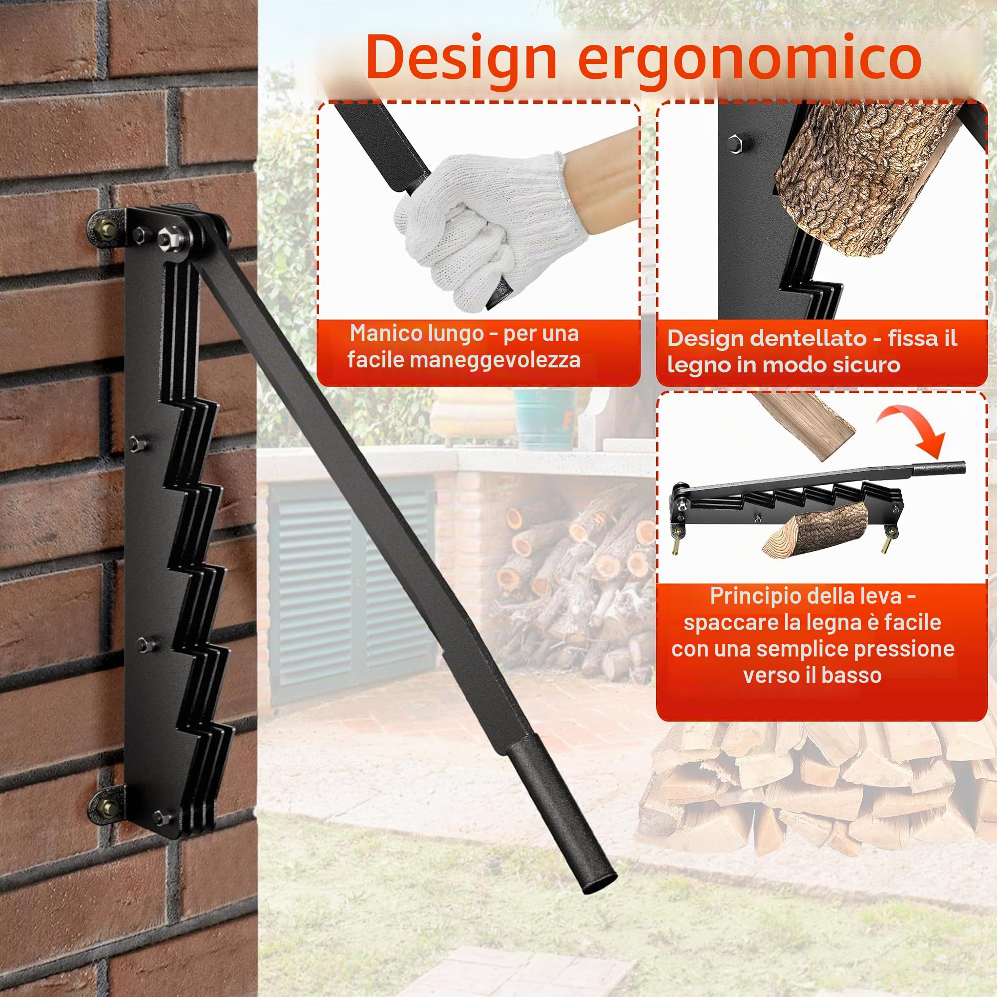 YRHome - Spaccalegna manuale per legna da ardere, spaccalegna a parete, spaccalegna a mano, seghetto per legno, spaccalegna per legni teneri con guanti antiscivolo e borsa in feltro per campeggio