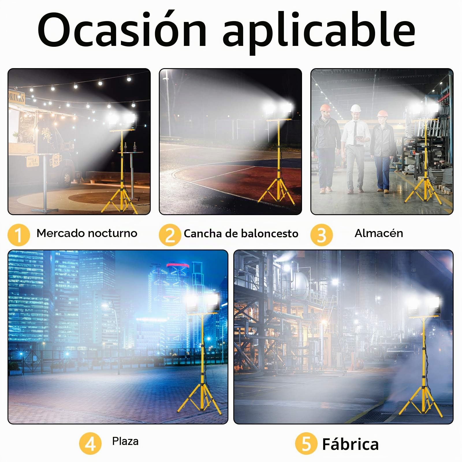 Froadp 2x100W Luz de Trabajo con Trípode, Foco de Construcción con Carcasa de Aluminio Cable de Alimentación de 3m y EU-Enchufe, Proyector Impermeable IP66 Contra Rayos(Blanco Frio)