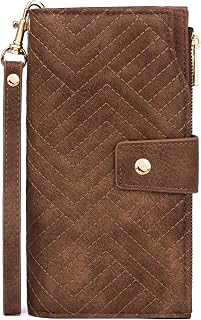 RFID Wallets Women Phone Cluth with Detachable Wristlet Strap, 2 ID Windows, 18 Card Slots, Zip Snap Pockets