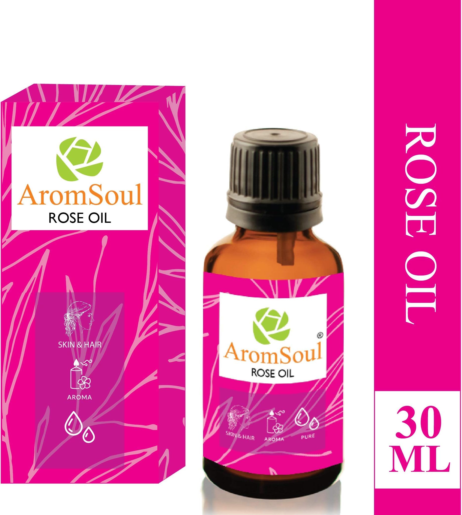 100% Narural & Pure Rose Essential Oil 30 ML (Gulab Oil) | Therapeutic & Aromatherapy Grade | For Face Skin & Hair Care | Relaxation; Boost; Massage; Face Glow
