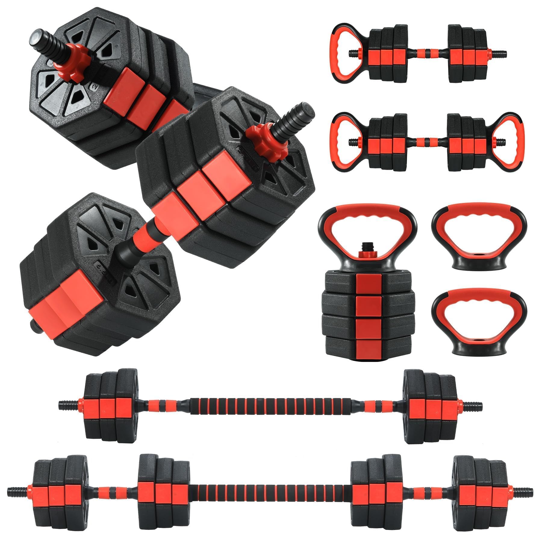 3-in-1 Adjustable Dumbbell Set 66lbs, Free Weights for Home Gym with Anti-Slip Handle & Connector, Barbell/Kettlebell/Dumbbell Combo for Men Women