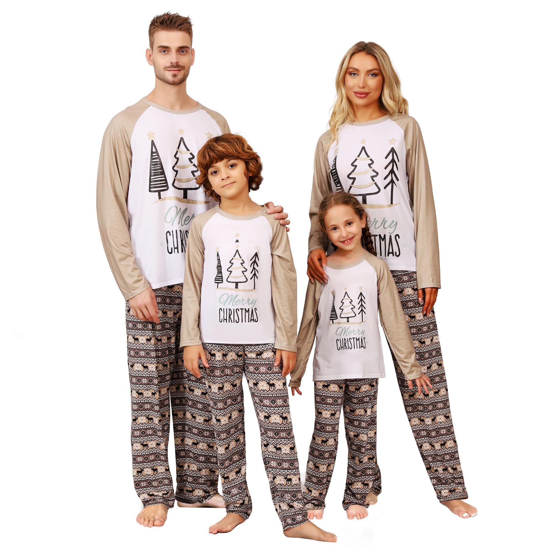 VNVNE Family Matching Christmas Pajamas Sets,Holiday Casual Xmas PJs Set Classic Long Sleeved with Long Pants Sleepwear