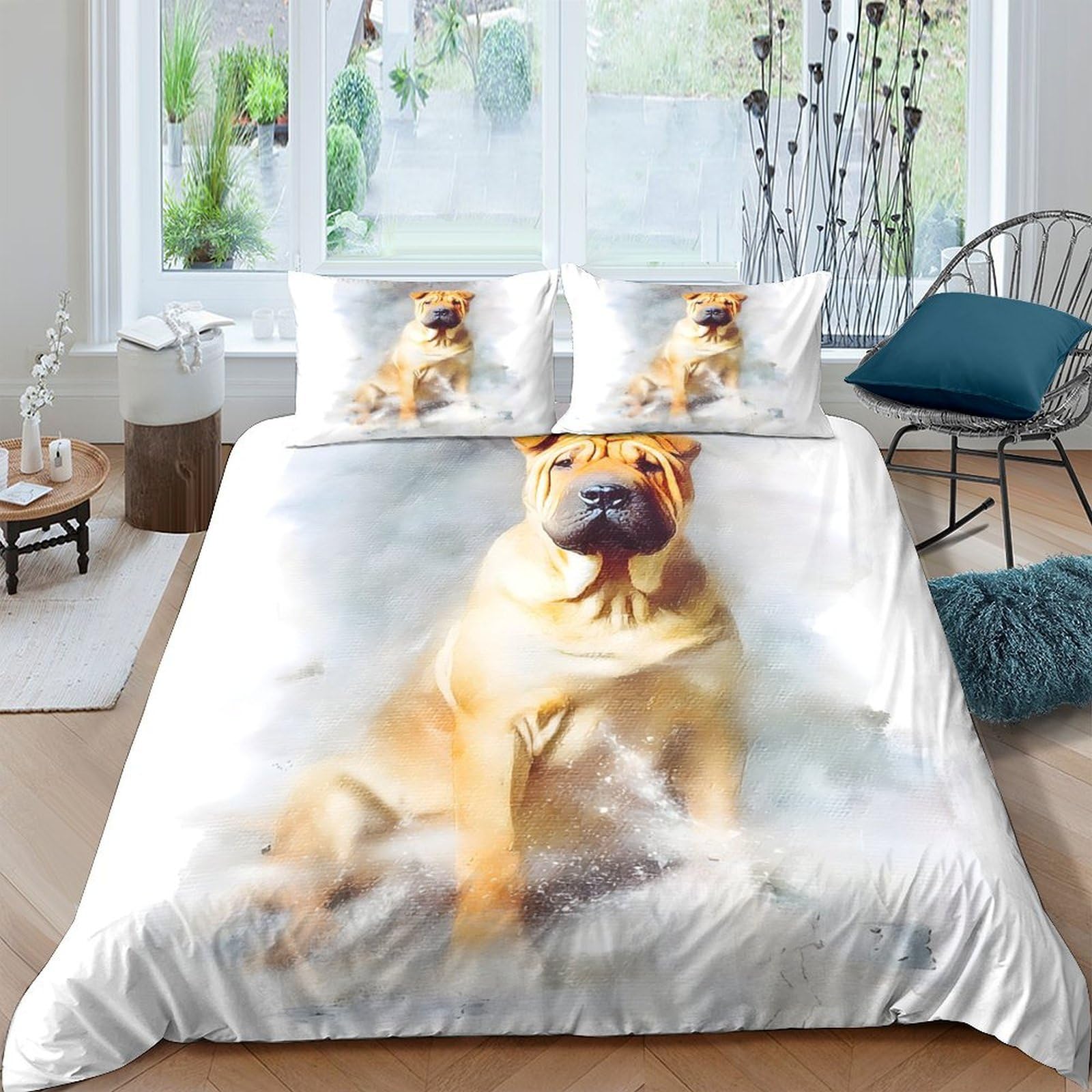 Ctjqhvkz Style-5 3D Printed Dog Illustration Fitted Sheet Microfiber Soft Breathable Puppy Animal Mattress Cover For Bedroom Dorm Home Decor Single（135X200cm）