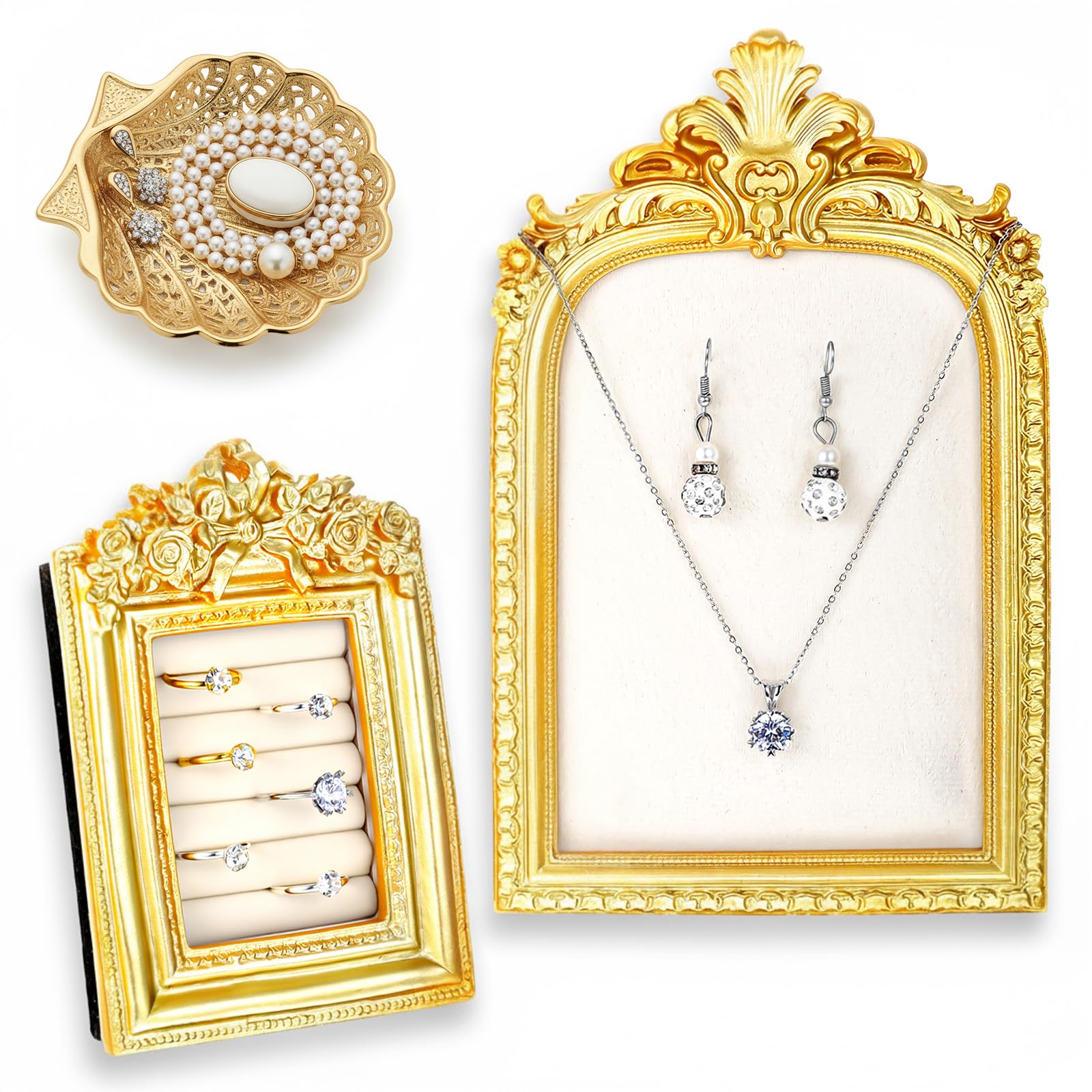 Supports de bagues vintage et porte-bijoux or pour boucle d'oreille