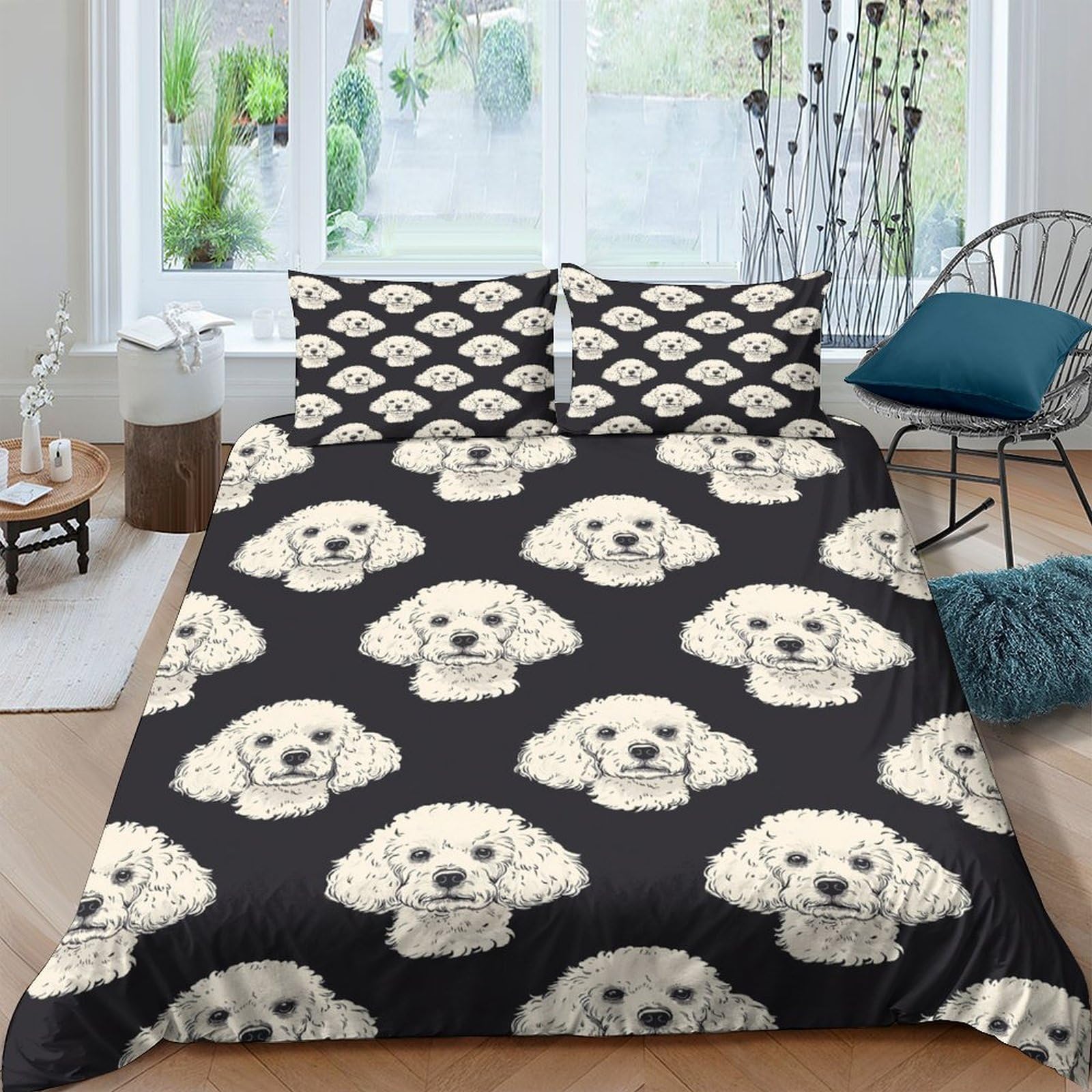 Ctjqhvkz Style-8 3D Printed White Poodle Fitted Sheet Microfiber Soft Non-Slip Dog Pattern Bed Cover For Bedroom Guest Room Easy Care Single（135X200cm）