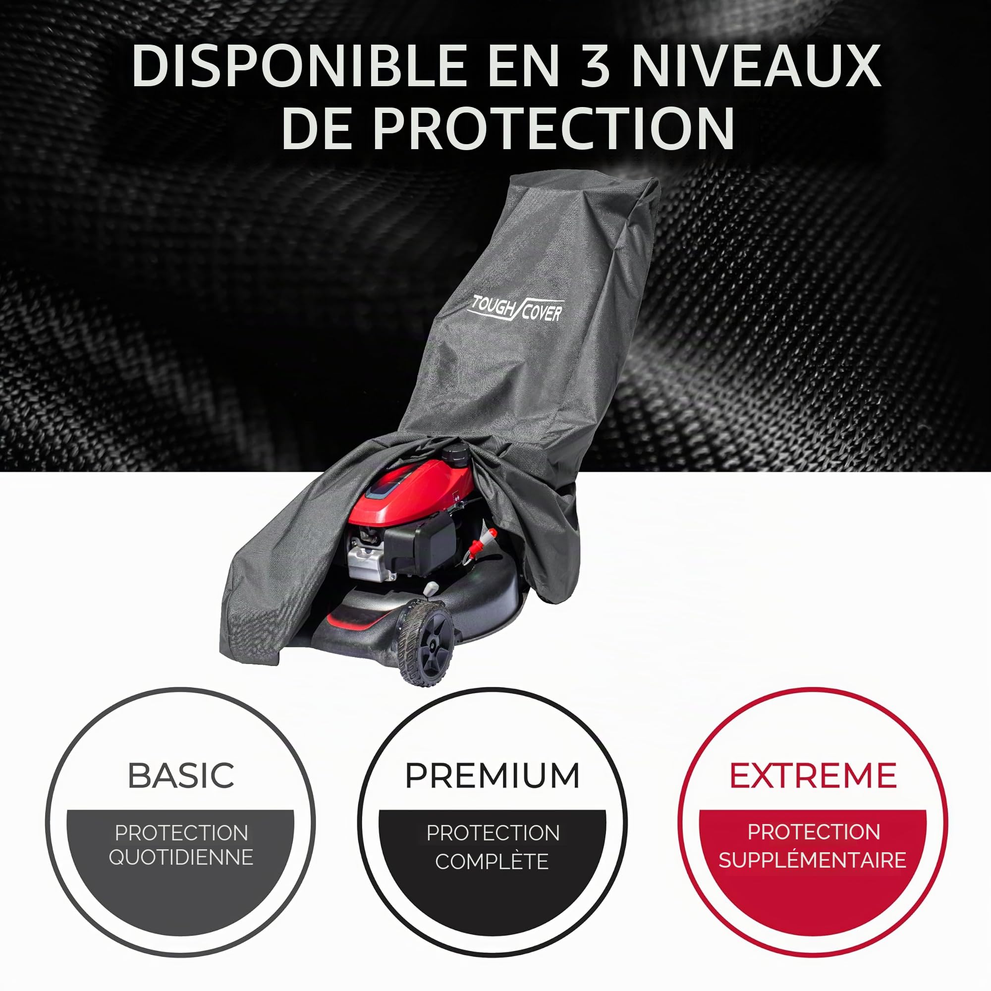 Tough Cover Housse de tondeuse à gazon Extreme Conditions - Tissu certifié imperméable 600D de qualité marine - Ajustement universel - Protège contre l'eau, les UV, la poussière, la saleté, le vent