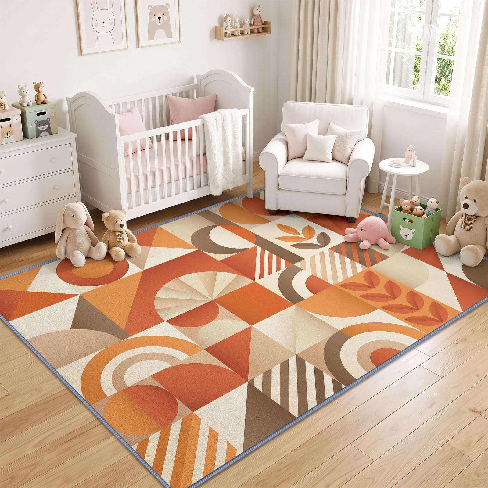 Gitter Farbblöcke Orange Waschbarer Teppich Wohnzimme 80x152 cm, Weich Kurzflor rutschfest Modern Abstrakt Vintage Geometrisch Teppich für Schlafzimmer Esszimmer Büro