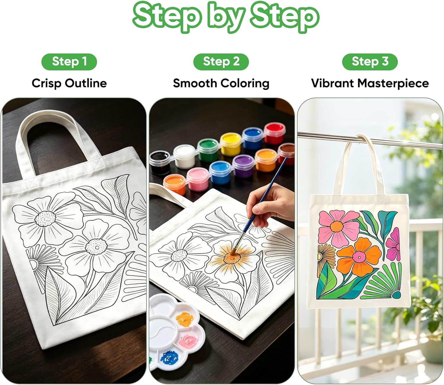 Canvas Tote Bag Painting Kit with Paints & Brushes-10 Set DIY Craft Gift