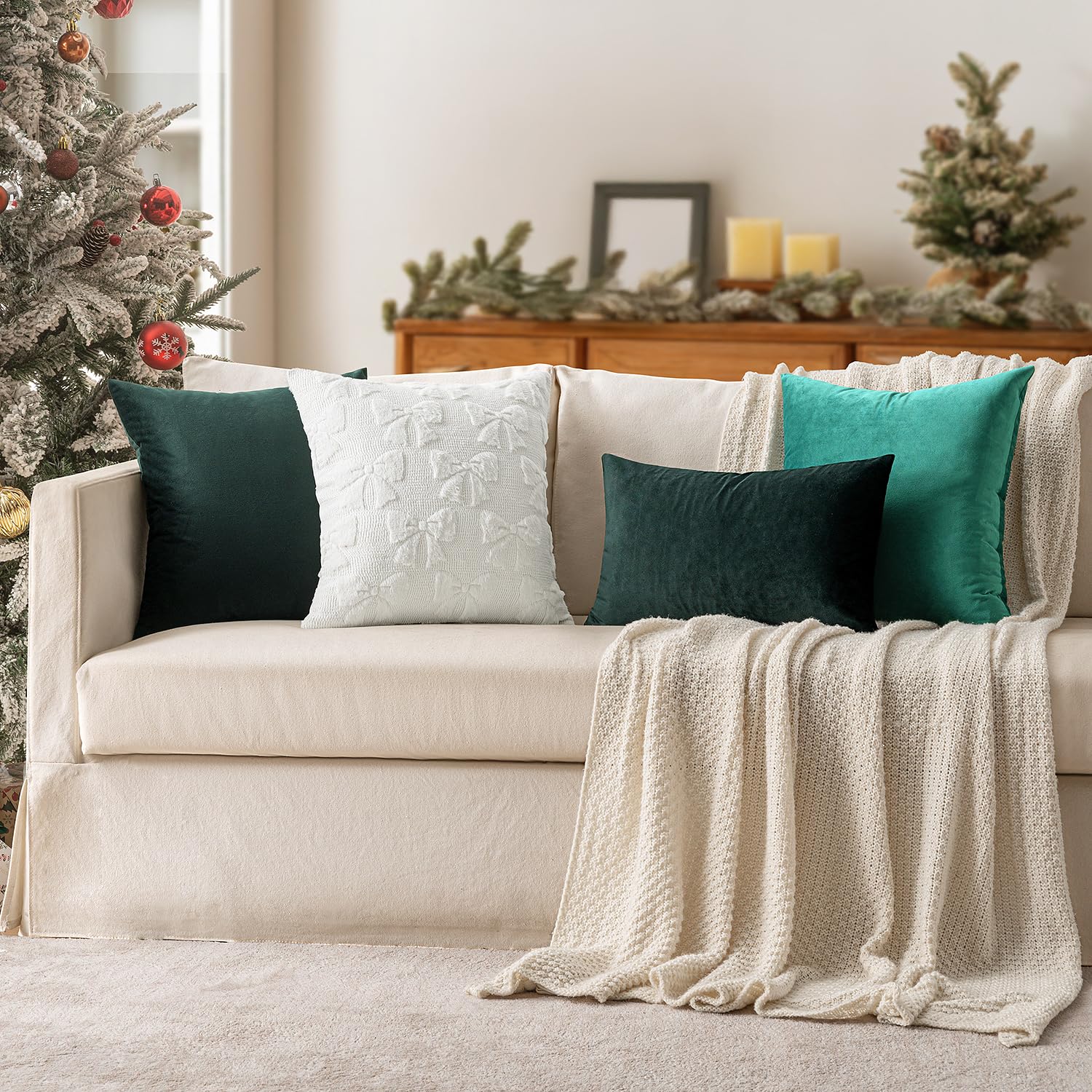 MIULEE 2er Set Kissenbezug Kissenhülle Dekorative Dekokissen Sofakissen Quadrat Wurfkissenbezug mit Verstecktem Reißverschluss Sofa Schlafzimmer 16x16 Zoll 40x40 cm Dunkelgrün - 3