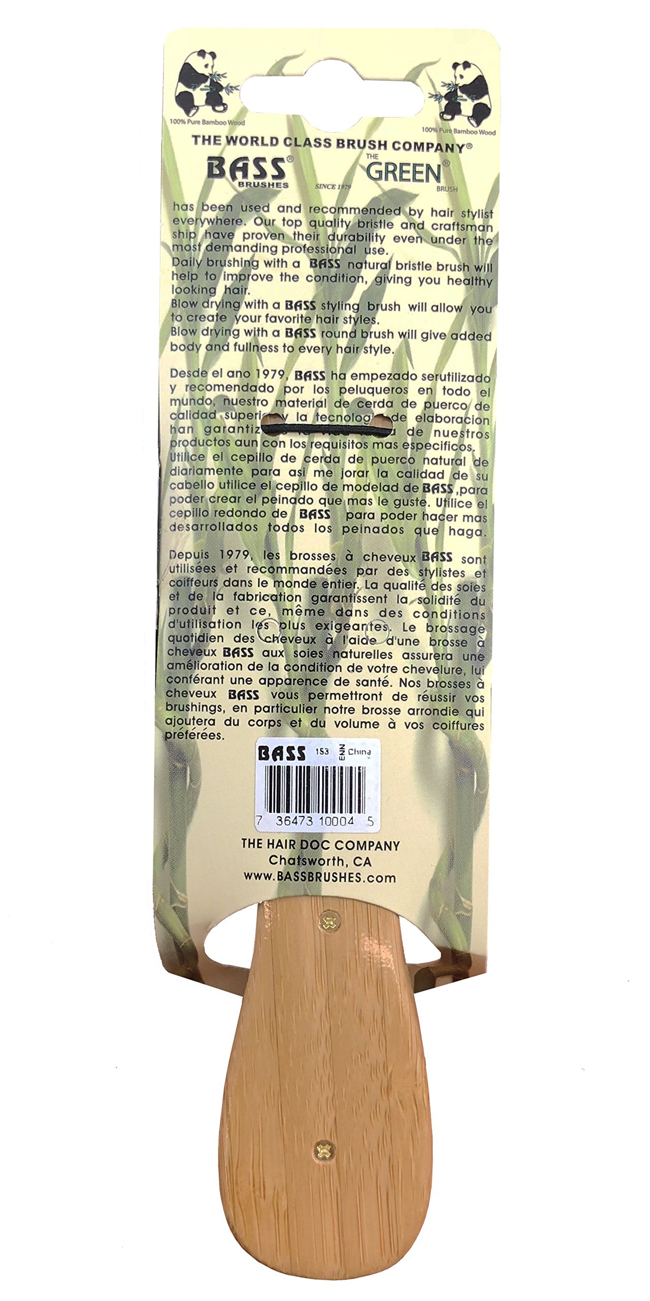 Bass Brushes 100% Wild Boar Bristle Men's Club Style Hair Brush with Bamboo Handle, Model 153
