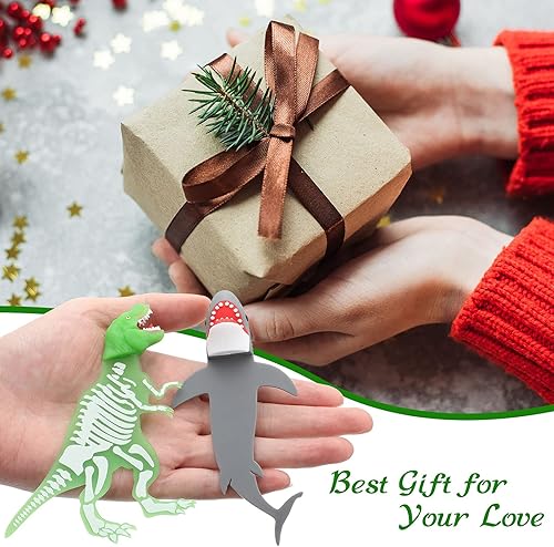 Miniatura 5 de Marcapáginas de tiburón de 2 piezas para niños, dinosaurio, gigante, genial, 3D, luminoso, de dibujos animados, suministros escolares (estilo