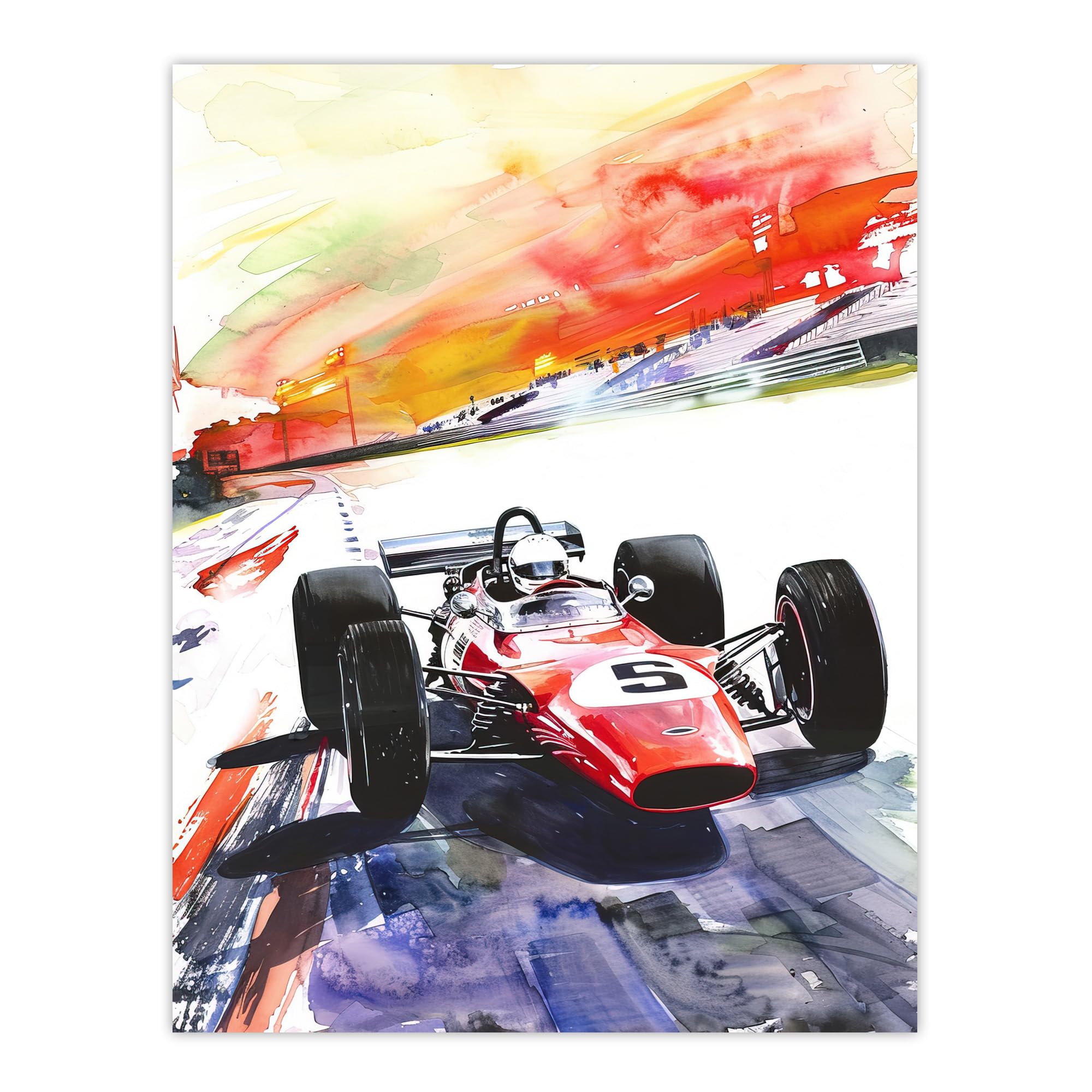 Artery8 Motor Speedway Race Retro Sport Car Watercolour Man Cave Large Wall Art Poster Print Thick Paper 18X24 Inch
