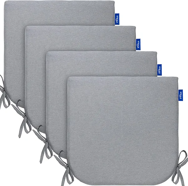 INFBLUE Indoor/Outdoor Chair Cushions Set of 4 Chair Pads Water Resistance Round Corner Outdoor Cushions for Patio Furniture Patio Chair Cushions with Ties Fade Resistance (17''x16'', Light Grey)