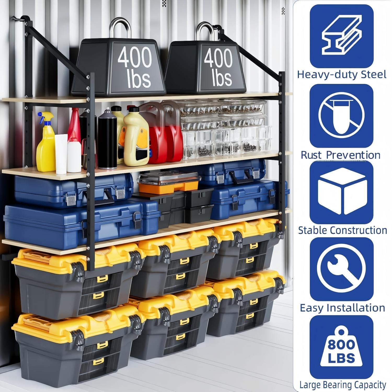 2 Pack Shipping Container Shelving, Adjustable Carbon Steel Universal Storage Racks 800 Lbs Loads, 58” x 22” Hanging Cargo Shelving for Trailers, Garages and Storage Containers - 5