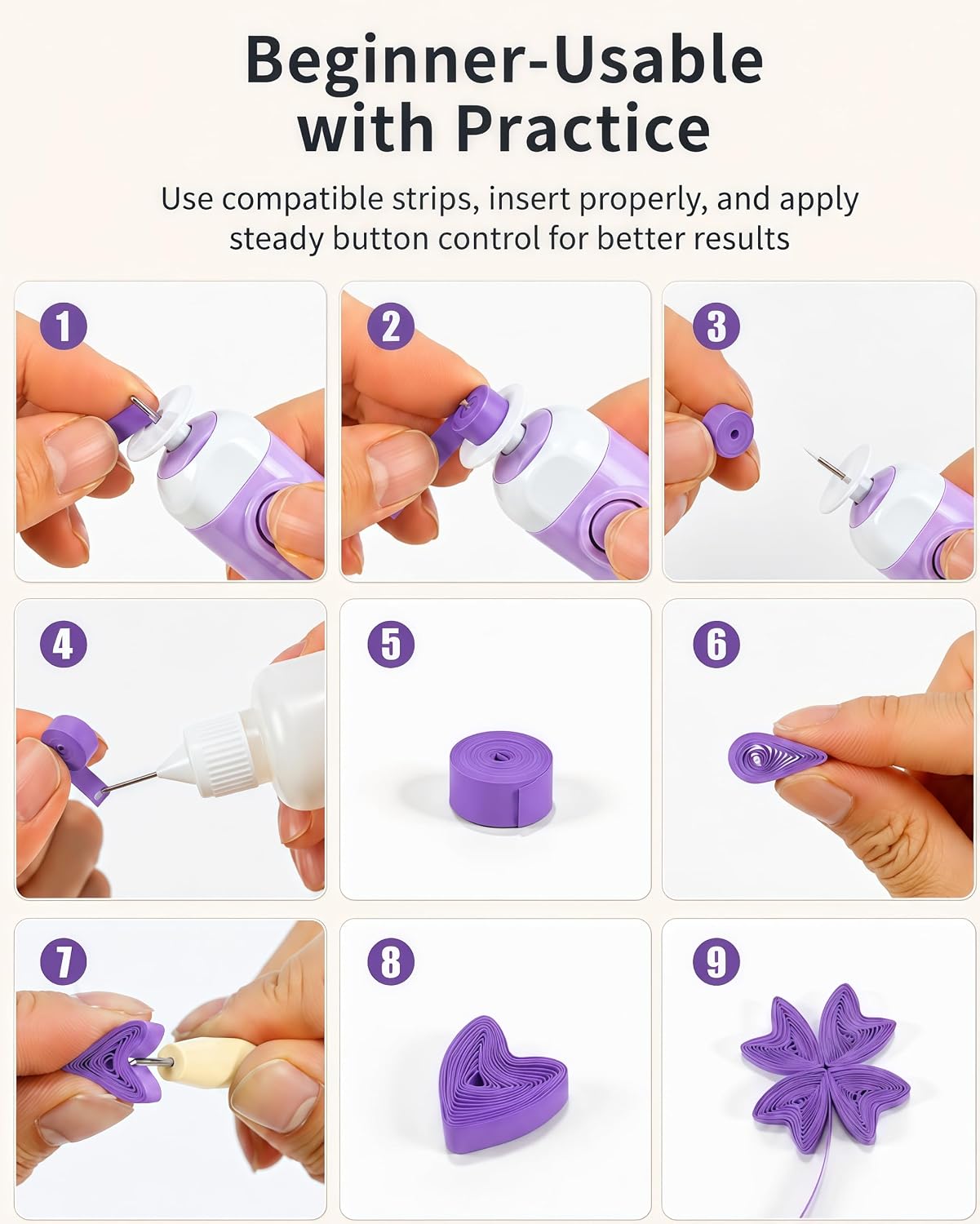 2 in 1 Electric Quilling Pen, Dual Head Paper Quilling Tool for 1.5mm-10mm (1/16" to 3/8") Paper Strips, Electric Slotted Rolling Tool for Faster, Easier Coil Making - Purple