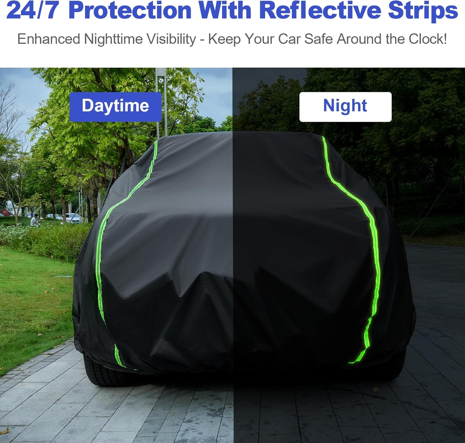 Waterproof Car Cover Compatible with Civic/Corolla/Cruze/Sentra/Forte/Focus All-Weather Protection, 173"-185" Sedan PEVA Car Cover with Zipper Door