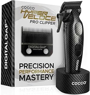 Cocco Hyper Veloce Pro Clipper, Digital Gap Ambassador Graphene Taper Blade Professional Hair Clippers, High-Torque BLDC Motor, All-Metal, Cordless, Charging Station Included