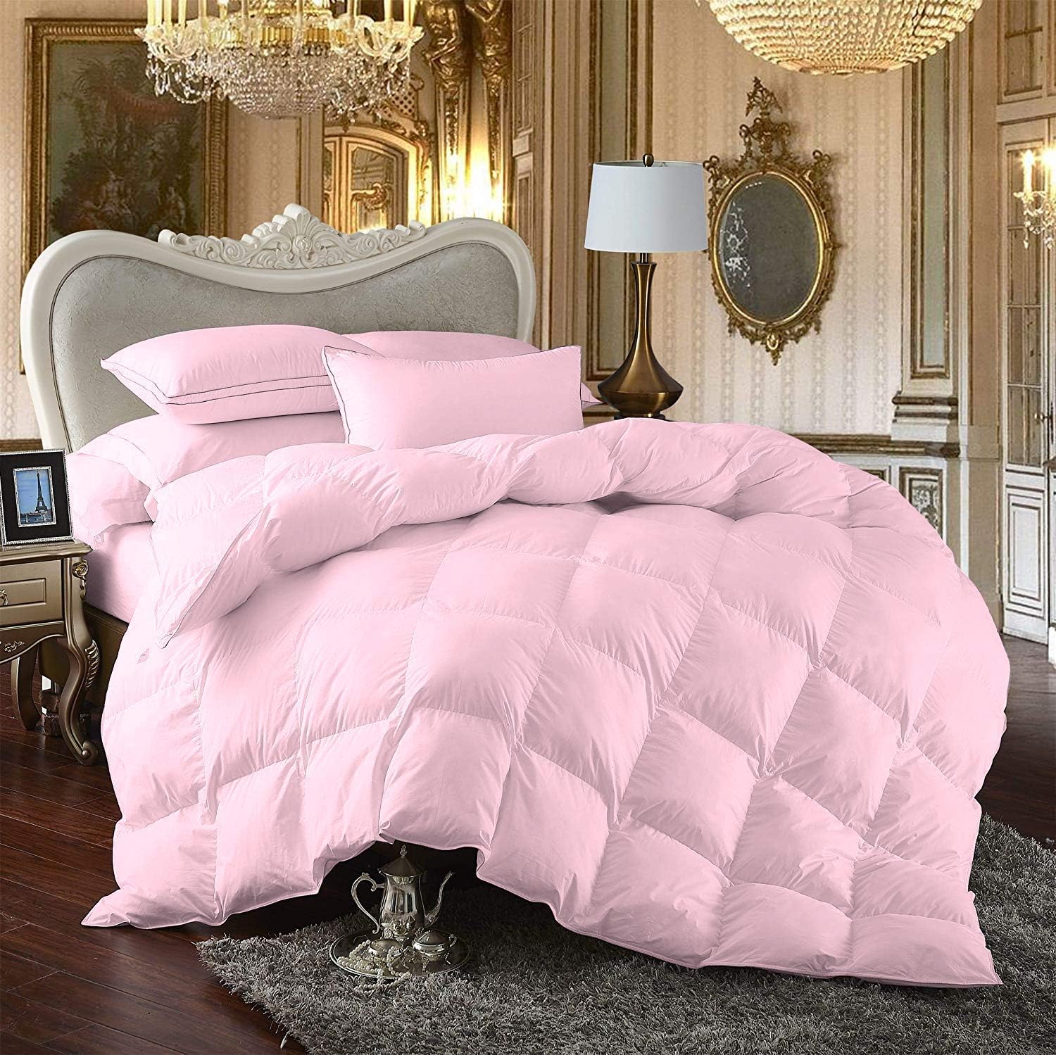 LinenEra 100% Pure Cotton All Season Comforter Cal-King (110'' x 98'') 600 GSM Fill Power Buffy Soft Quilted with Corner Tabs Blush